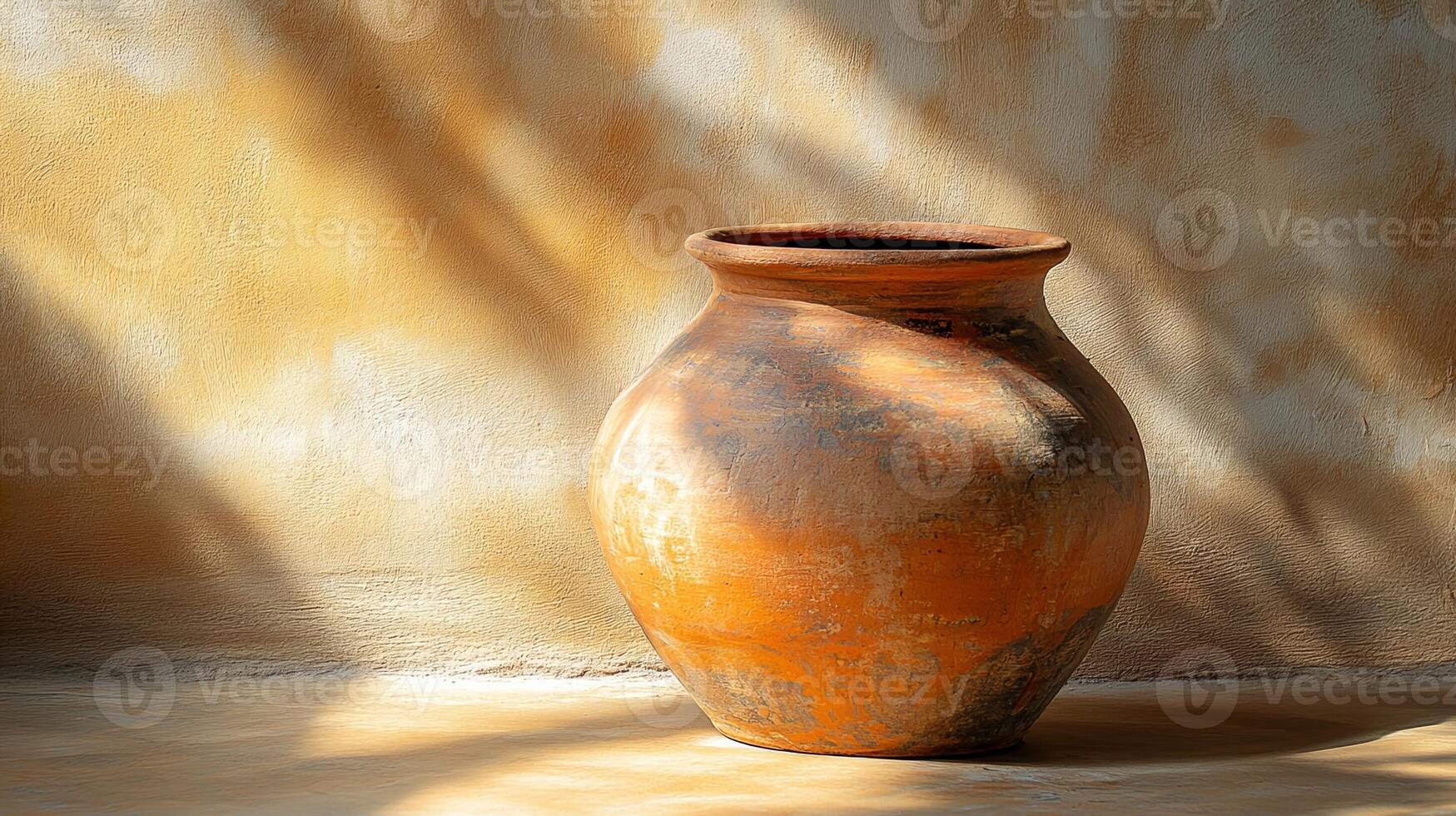 Rustic Orange Vase with Warm Shadow in Subtle Lighting photo