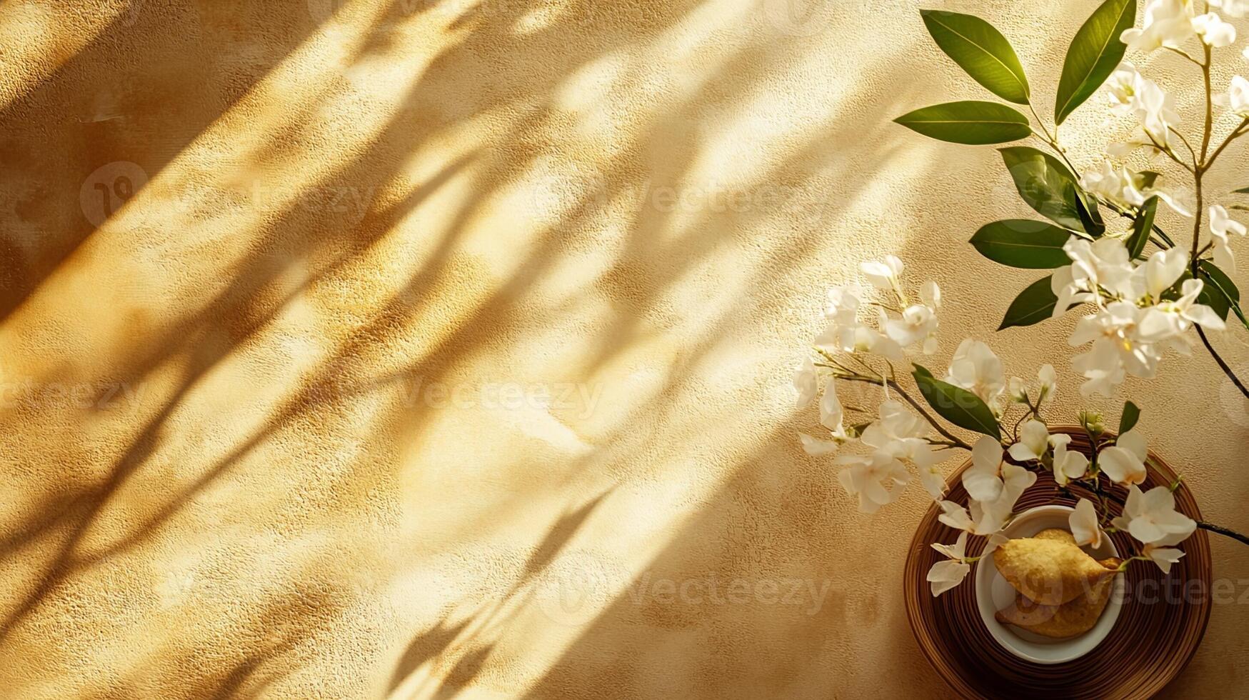 Elegant Flower Vase on Table with Warm Shadows photo