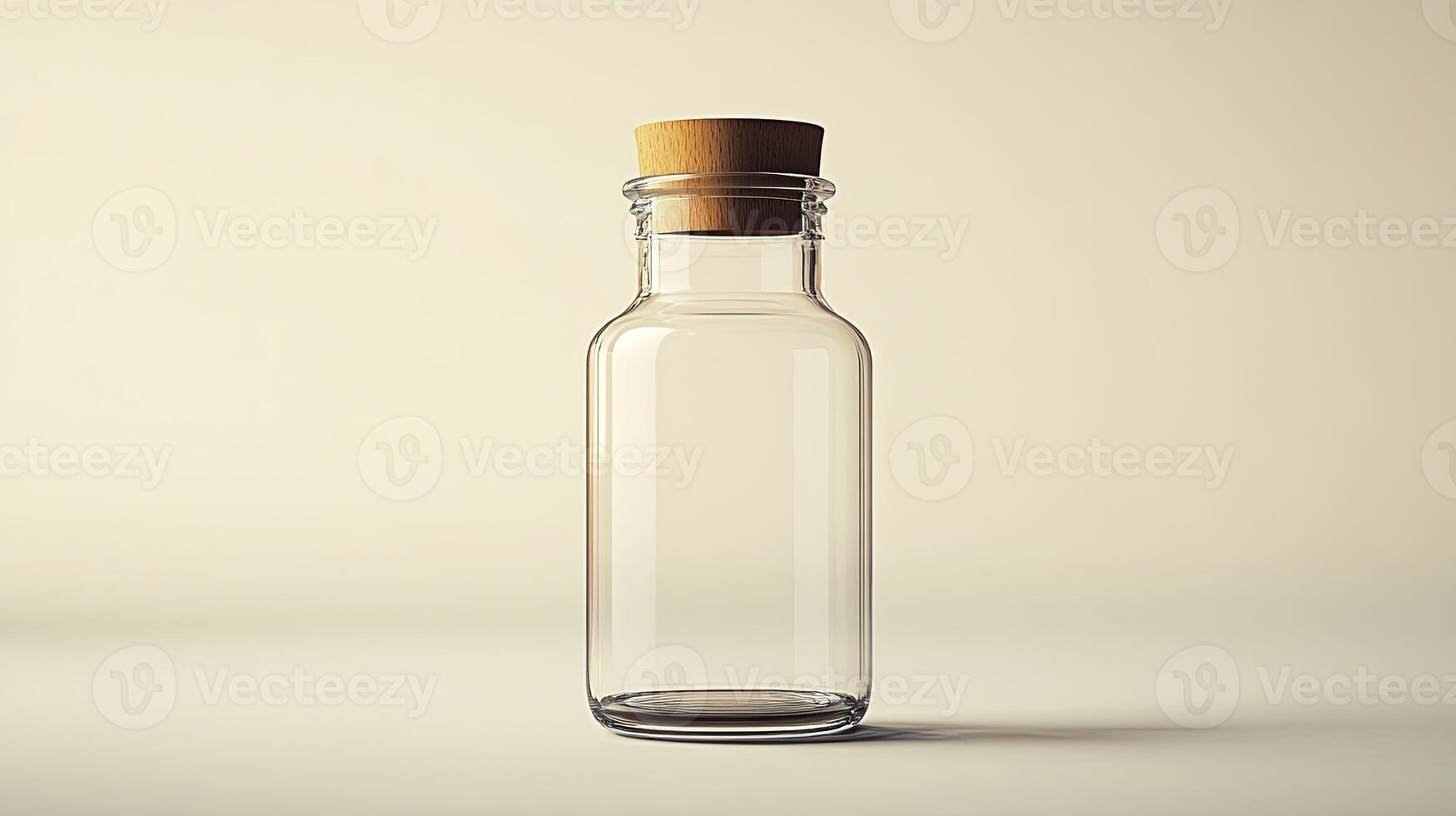A glass bottle with a cork on top photo