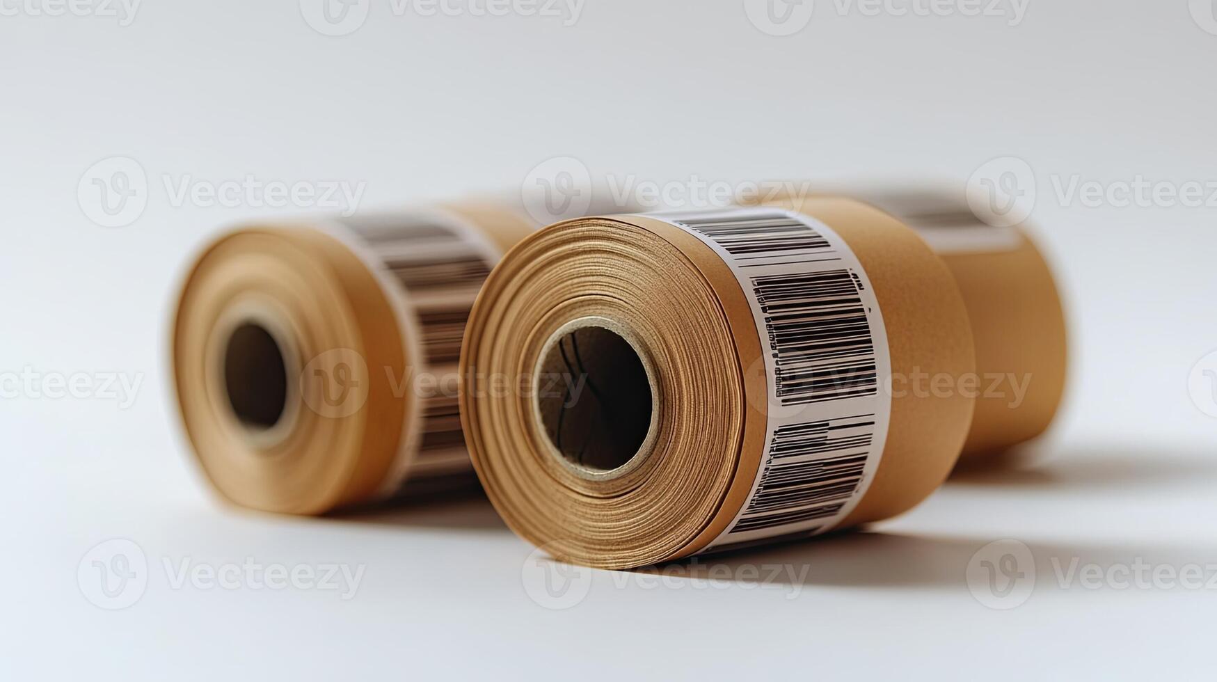 Two rolls of brown paper with barcodes on them photo