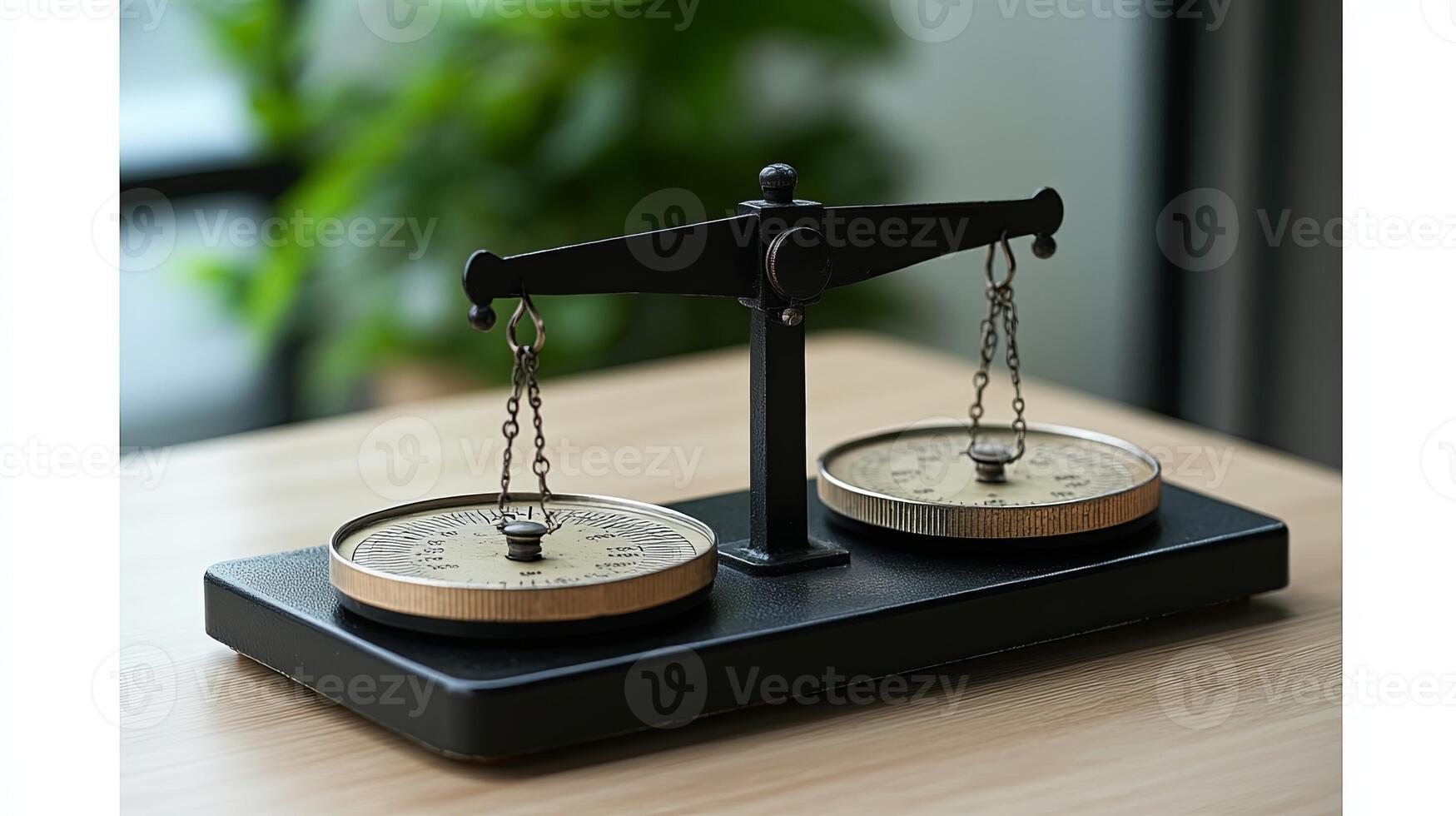 A scale with two different sized weights on it photo