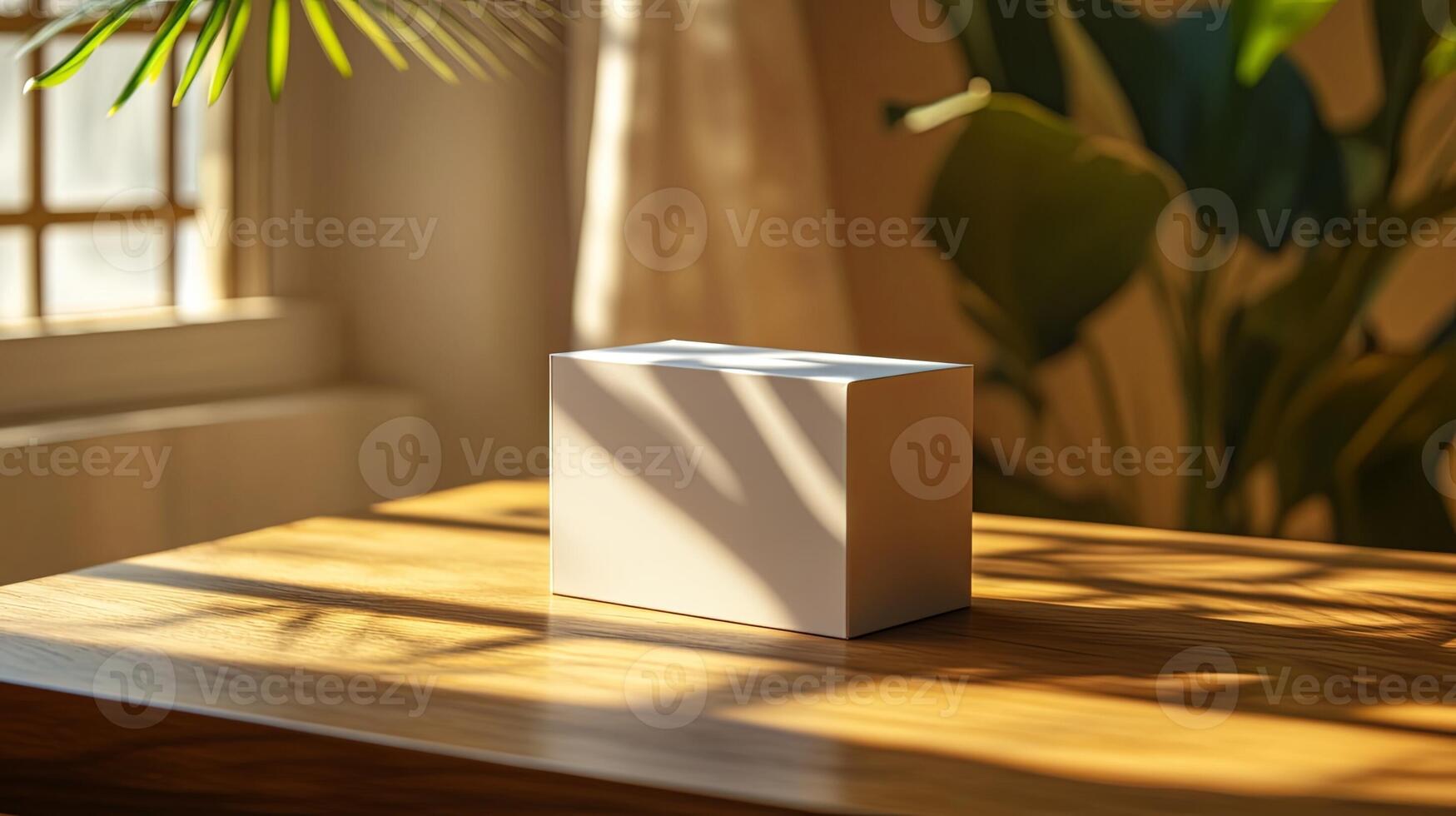 Minimalist White Box on Table Near Plant photo