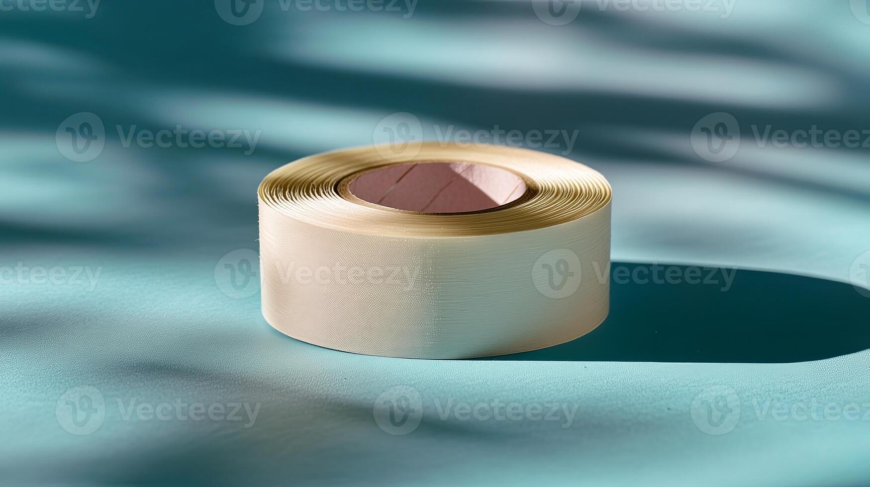 A roll of white tape on a blue surface photo