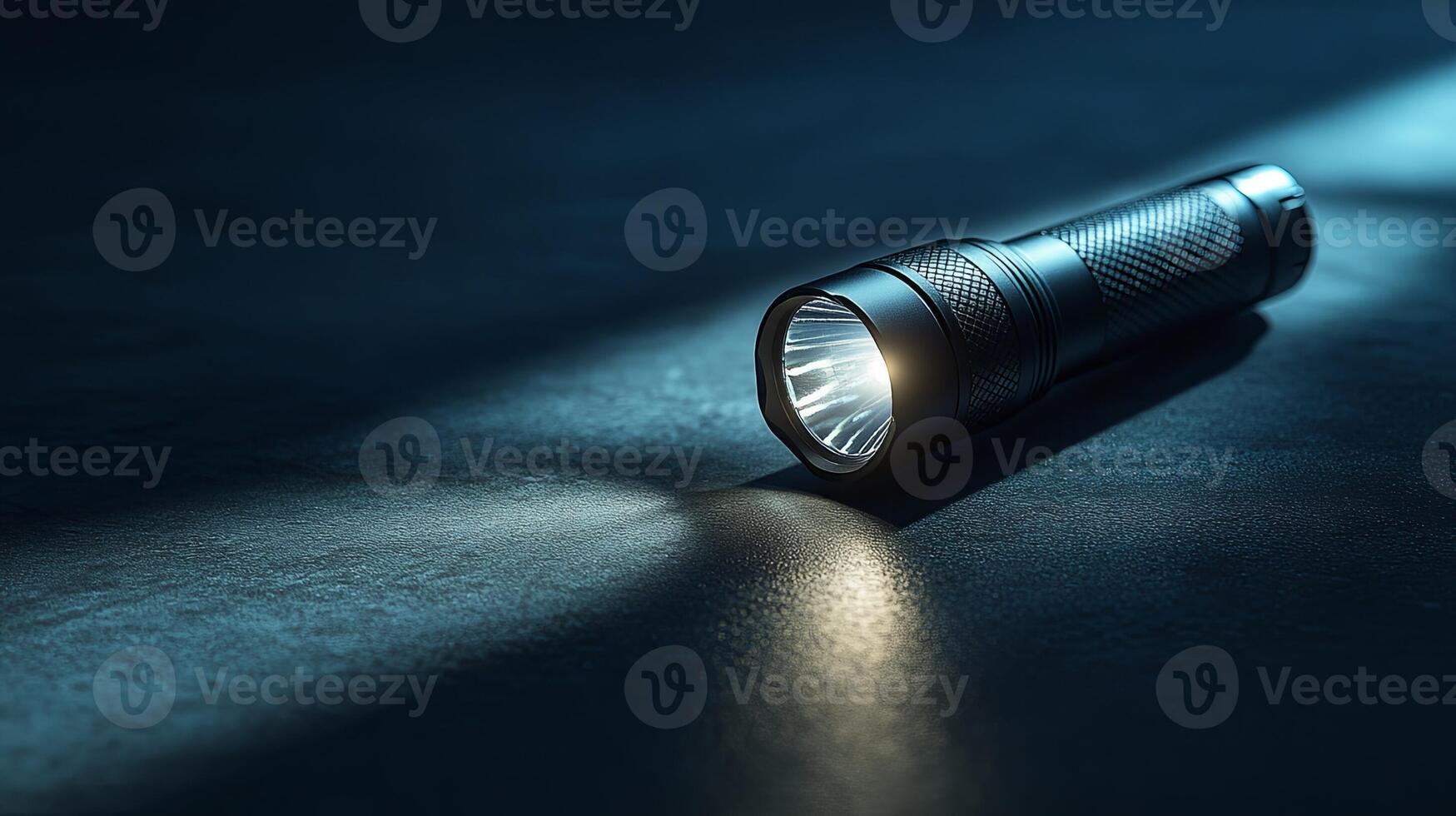 A flashlight is shining on a dark surface photo