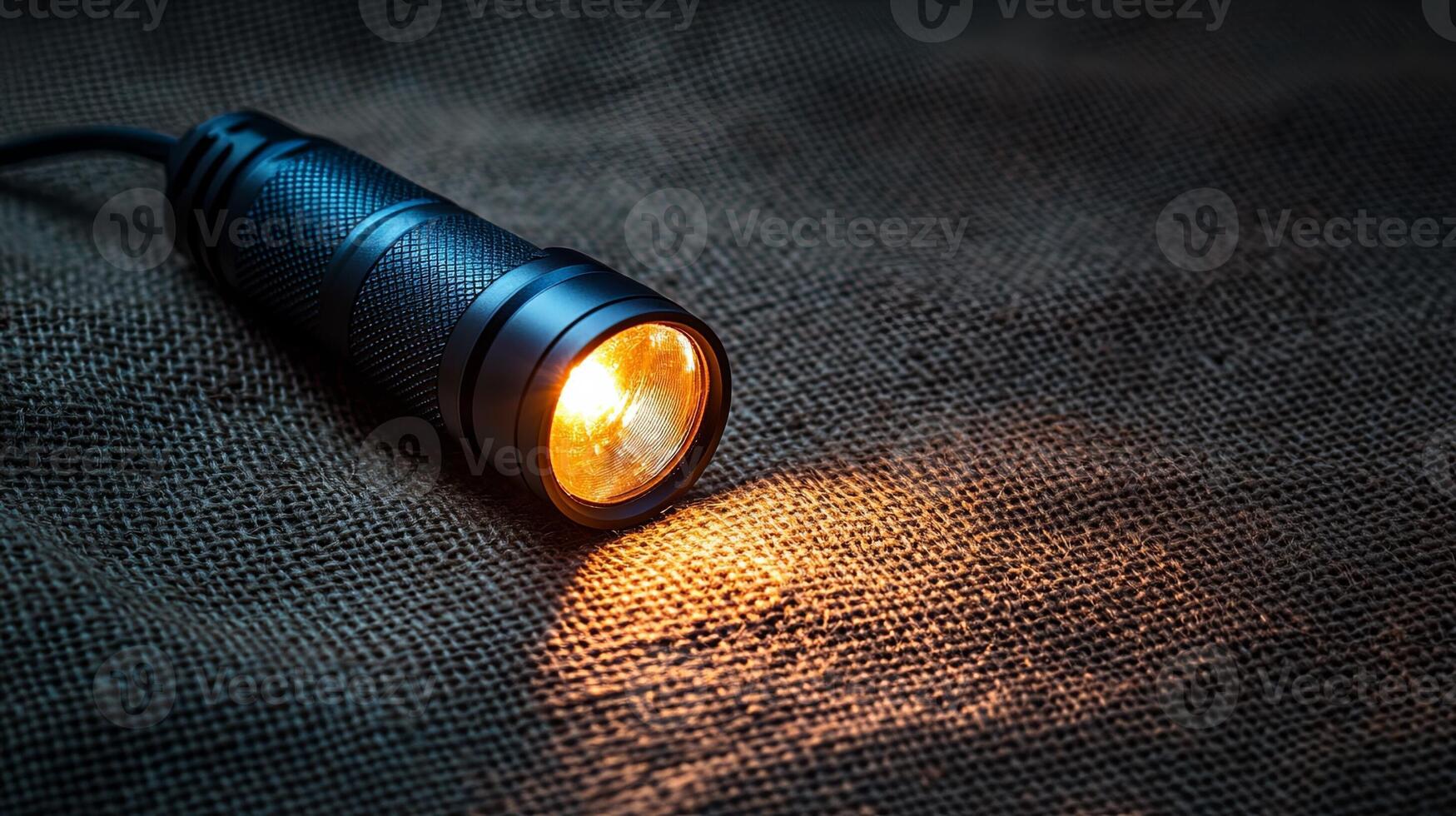 A flashlight is shown on a dark cloth photo