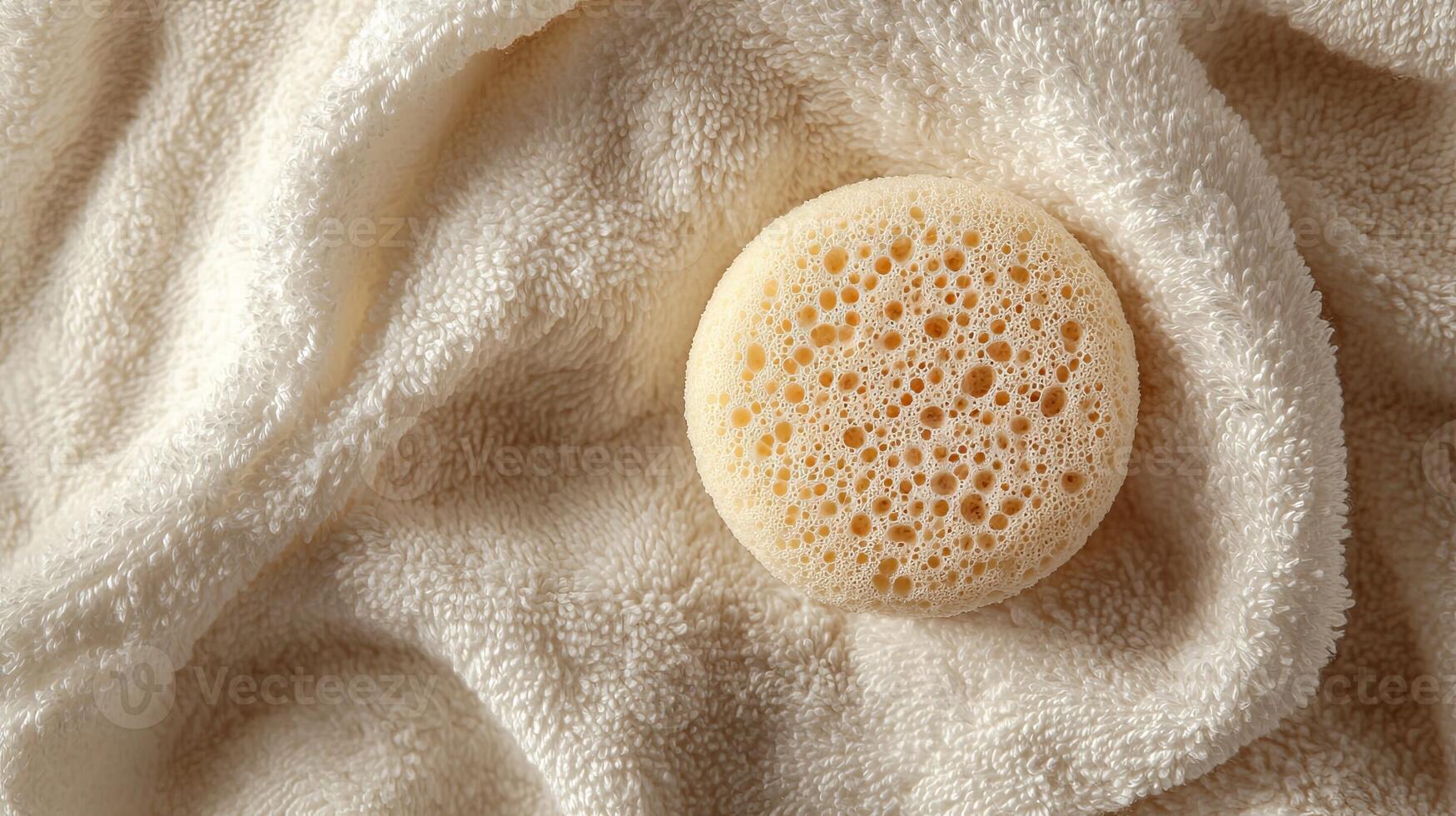A white sponge on a towel photo