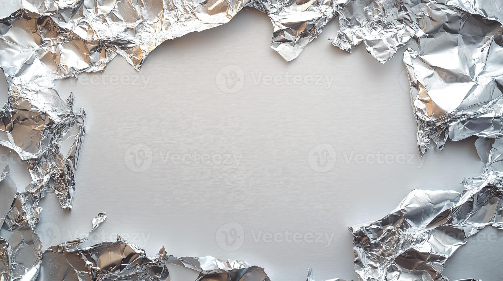 A piece of silver foil is shown in the middle of a white background photo