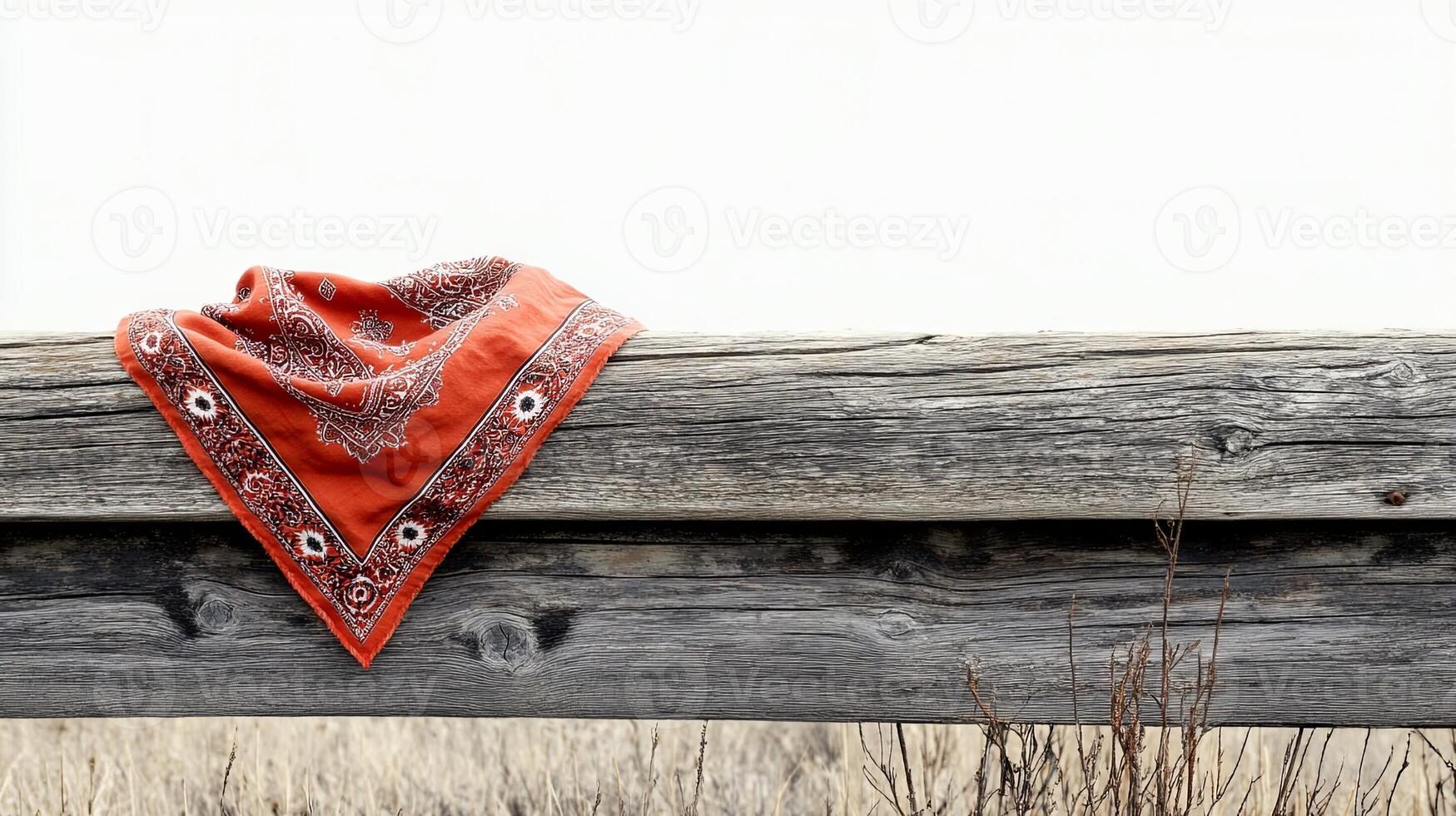 Vibrant Red Banda Banda Bird Perched on Wooden Fence photo