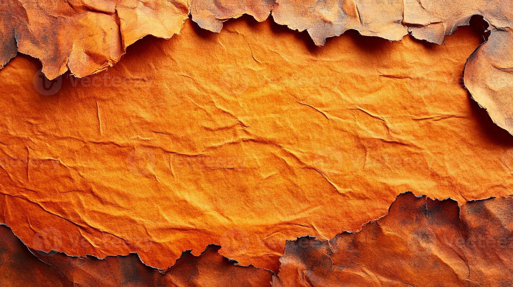 Orange crumpled paper background with a hole in it photo