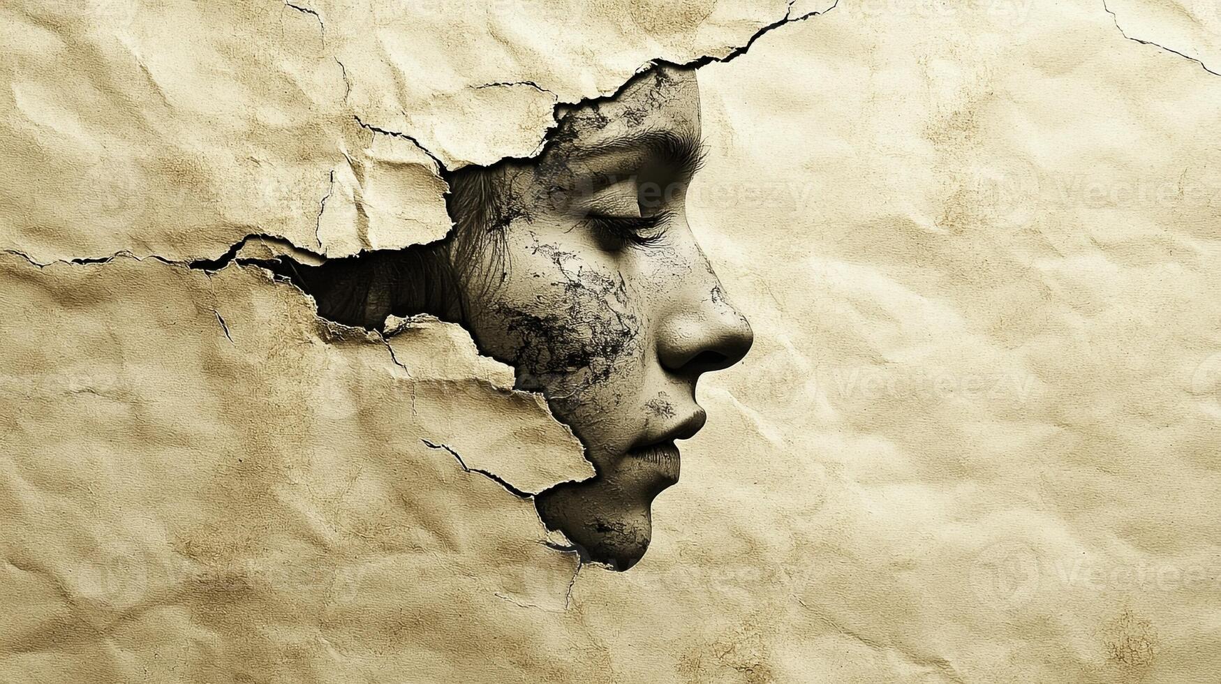 Mysterious Face Peeking Through Hole in Wall photo