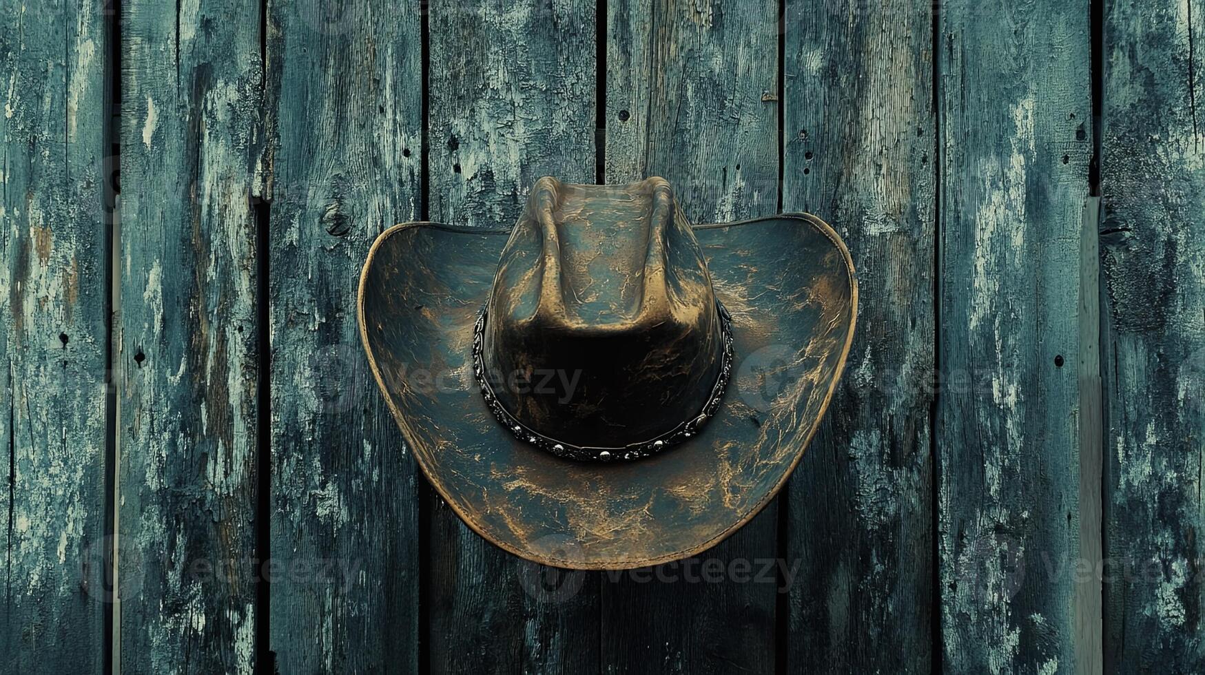 A cowboy hat on a wooden wall photo