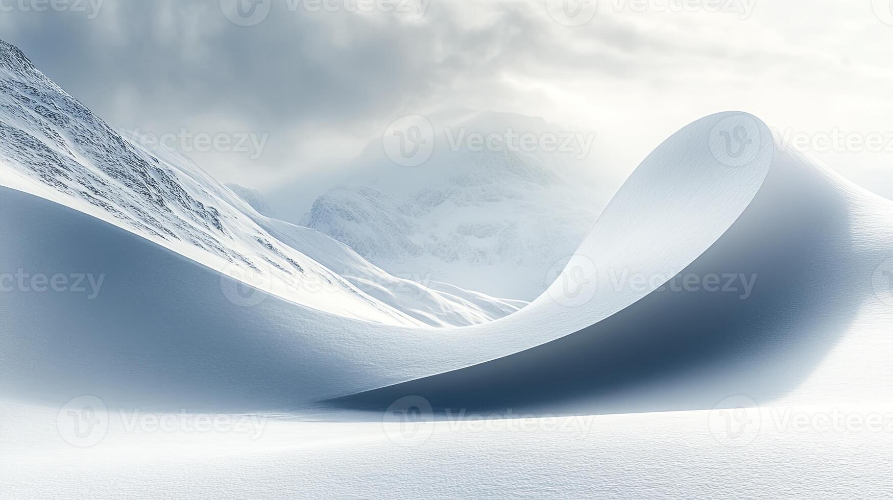 A snow covered mountain with a curved wave photo