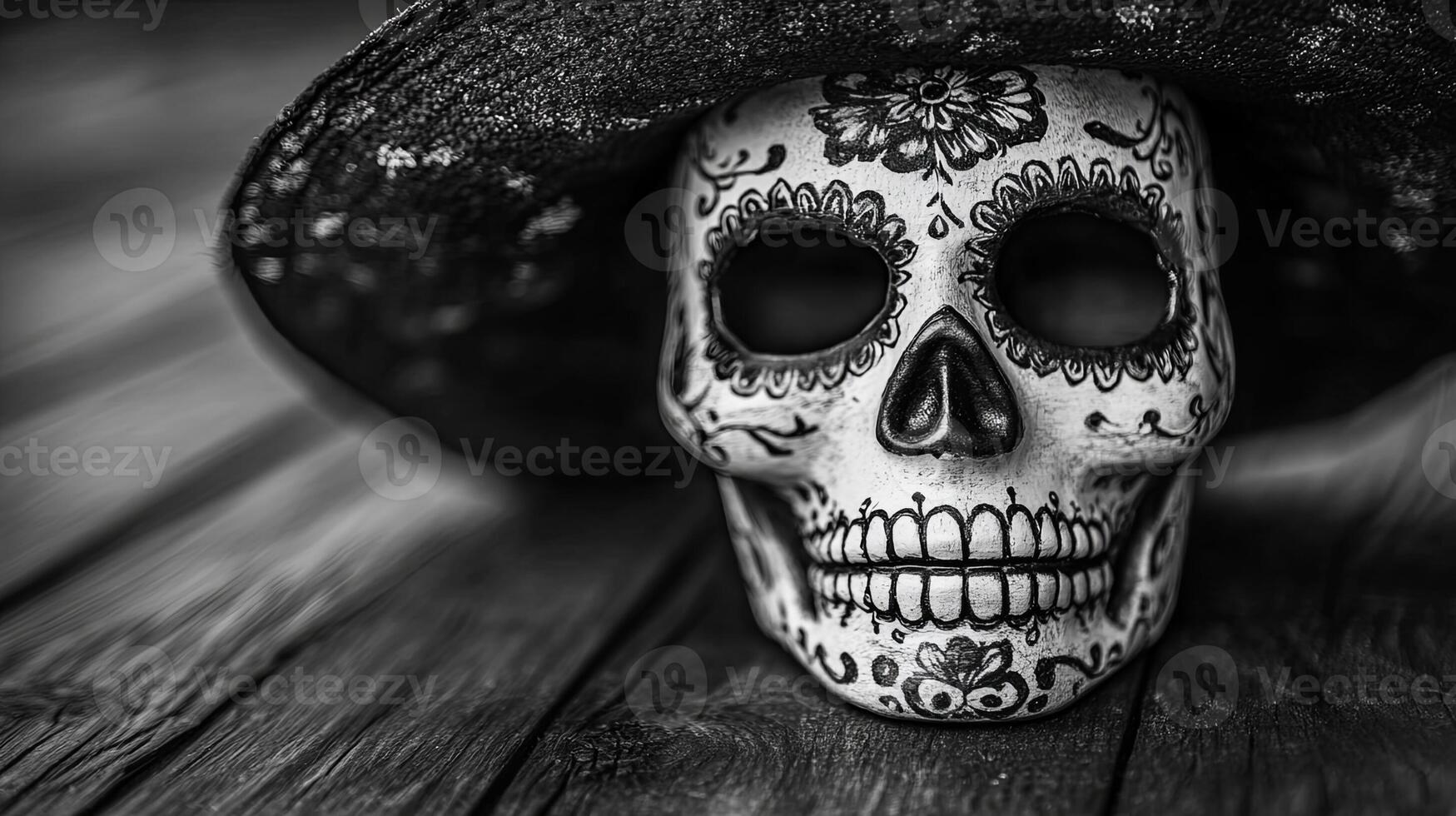Mysterious Skull Adorned with Dual Hats photo