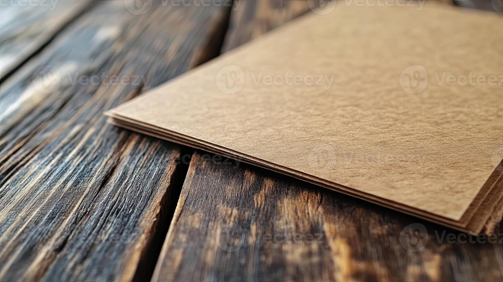 Rustic Brown Paper on a Wooden Tabletop Surface photo