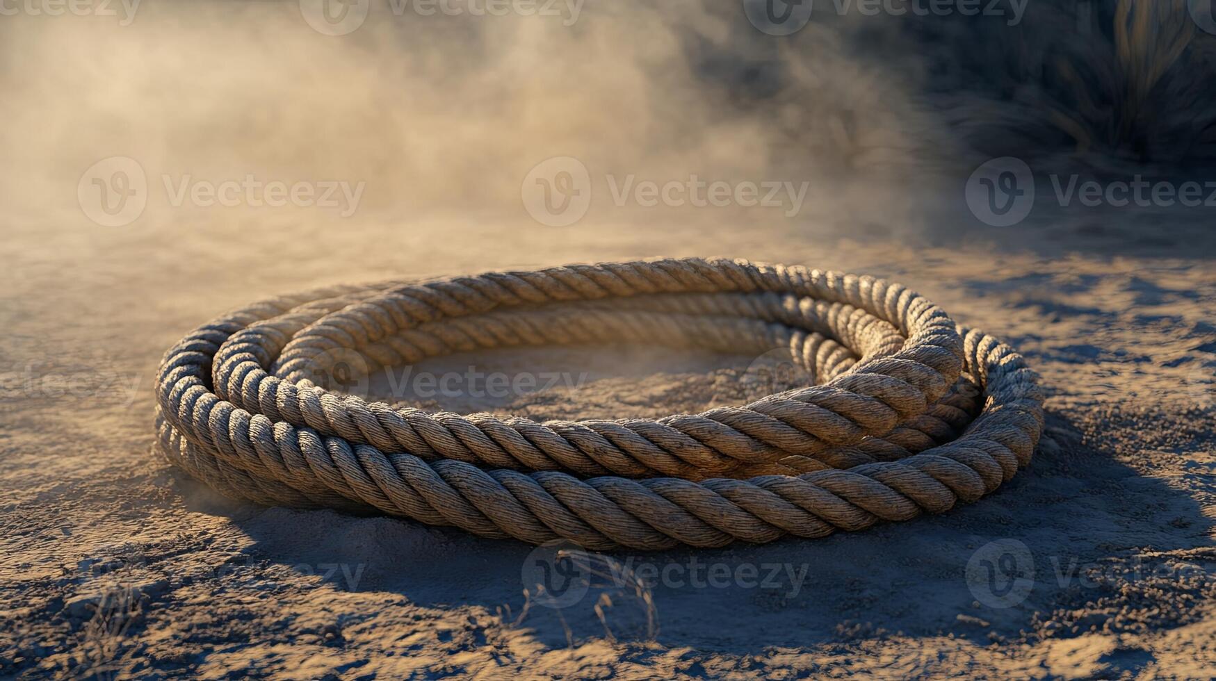 A rope is sitting on the ground in the sand photo