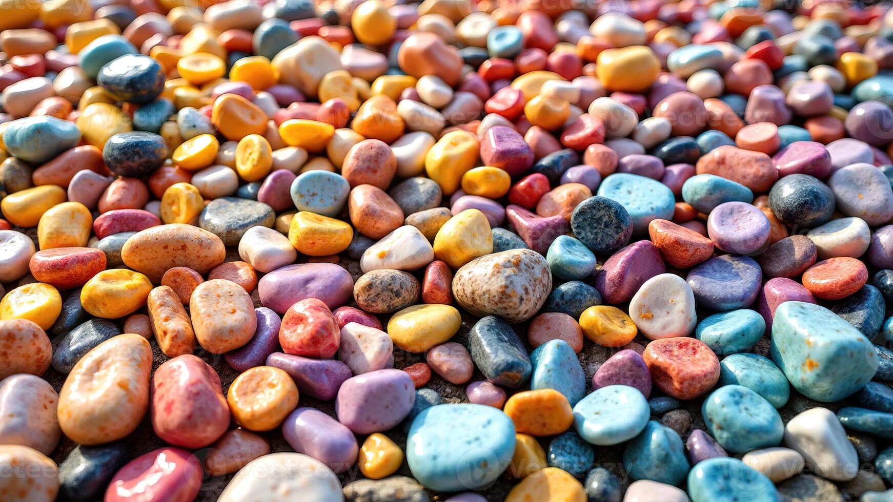 Colorful Smooth Pebbles and Stones Lying on the Ground Surface photo