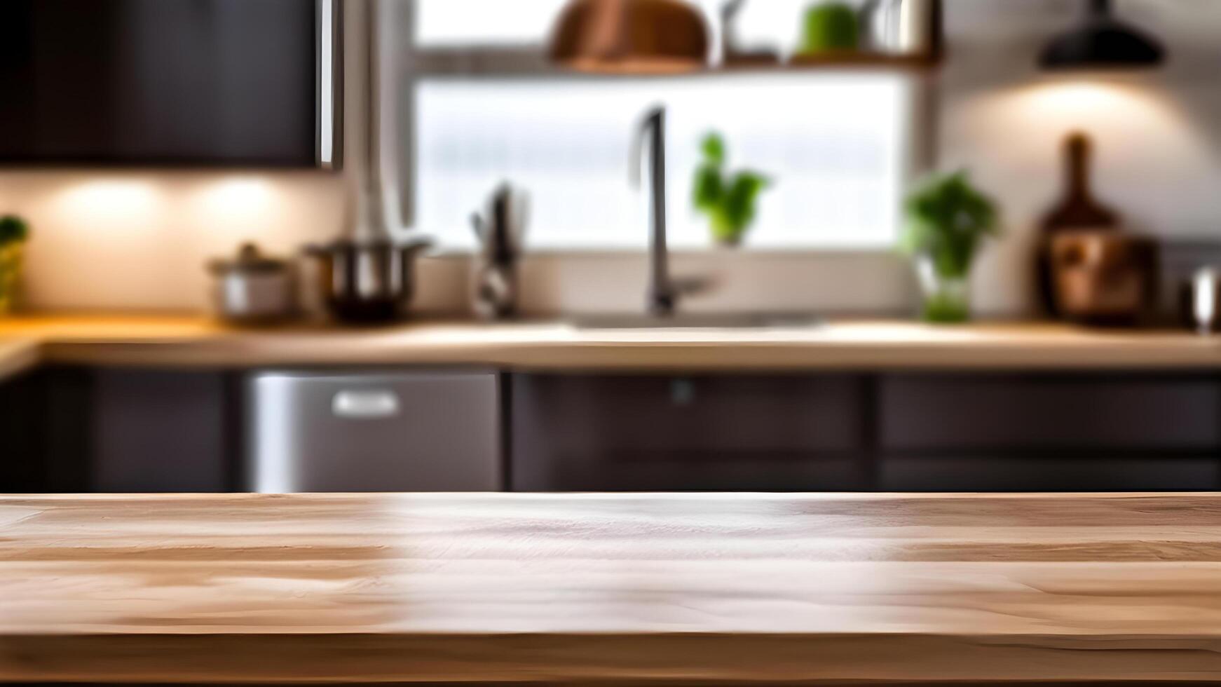Wooden Table with Scenic Mountain View photo