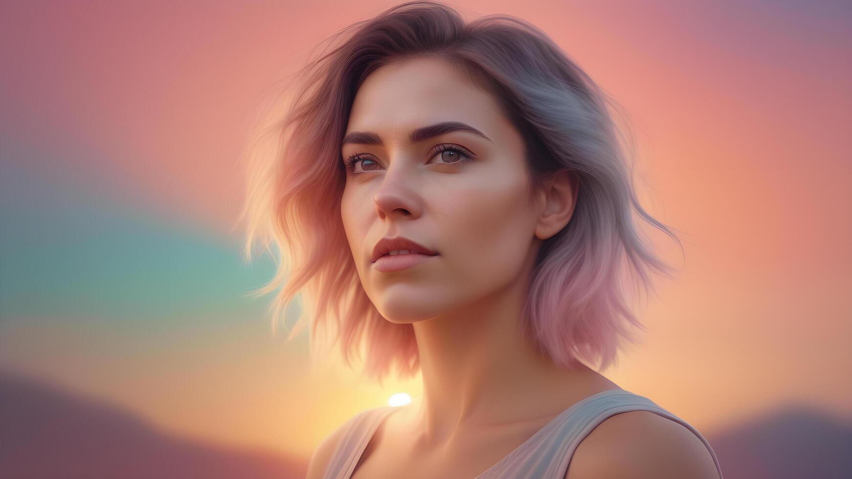 Stylish Woman Portrait with Sunset Glow photo