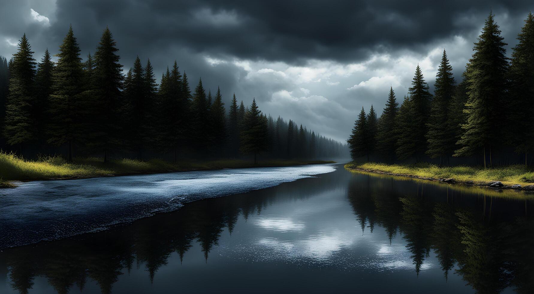 Dark and Moody Forest Reflection photo