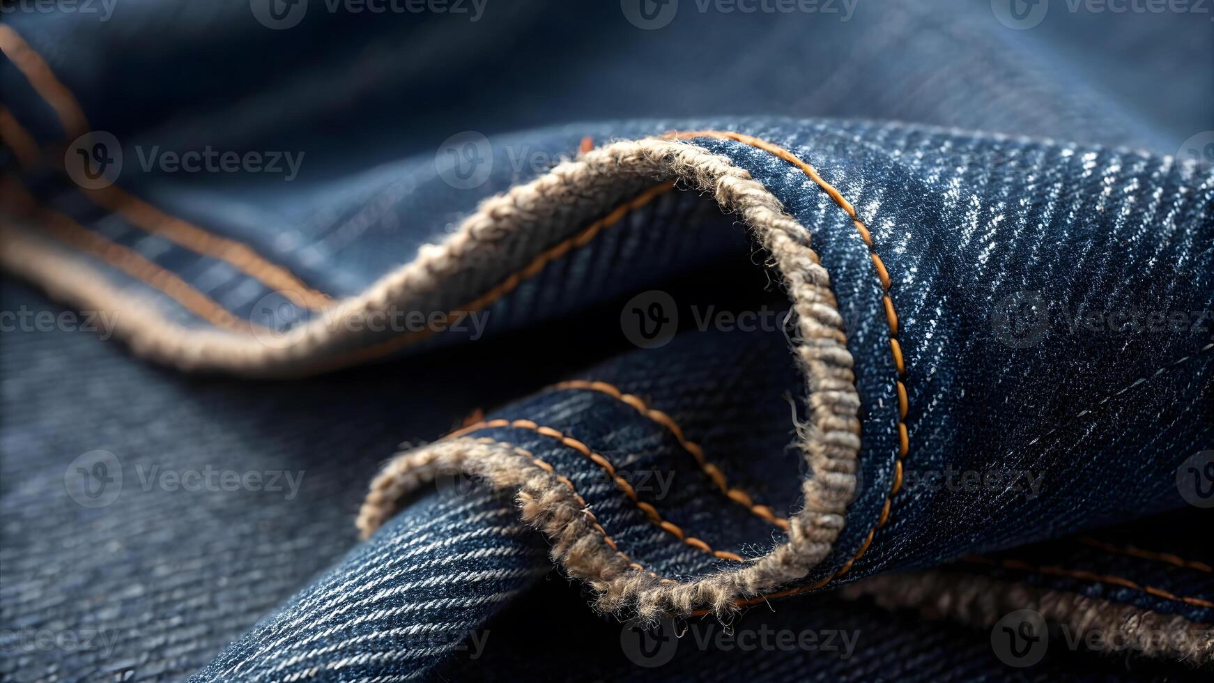 Close look at denim fabric showing texture and stitching details photo