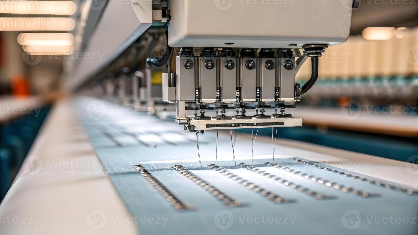 Modern embroidery machine working on fabric in a textile factory photo