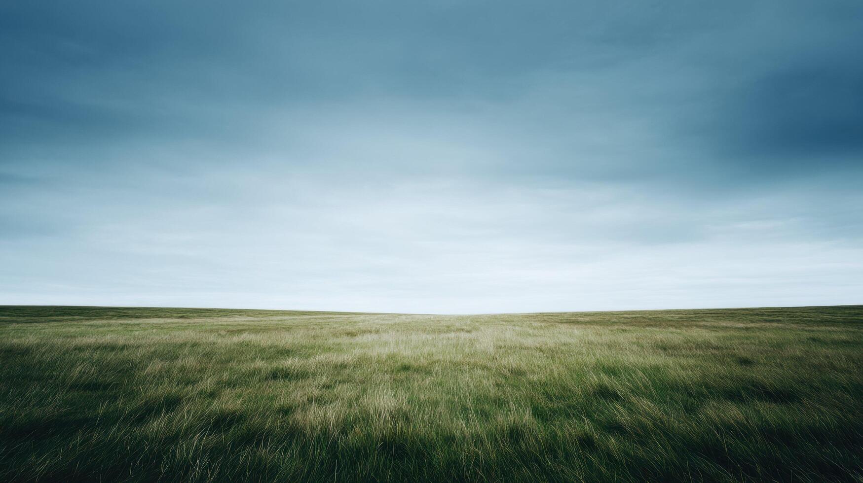 Wide open field under cloudy sky with vast grassy landscape stretching toward distant horizon, featuring gentle winds, soft natural colors, and a peaceful countryside atmosphere. photo