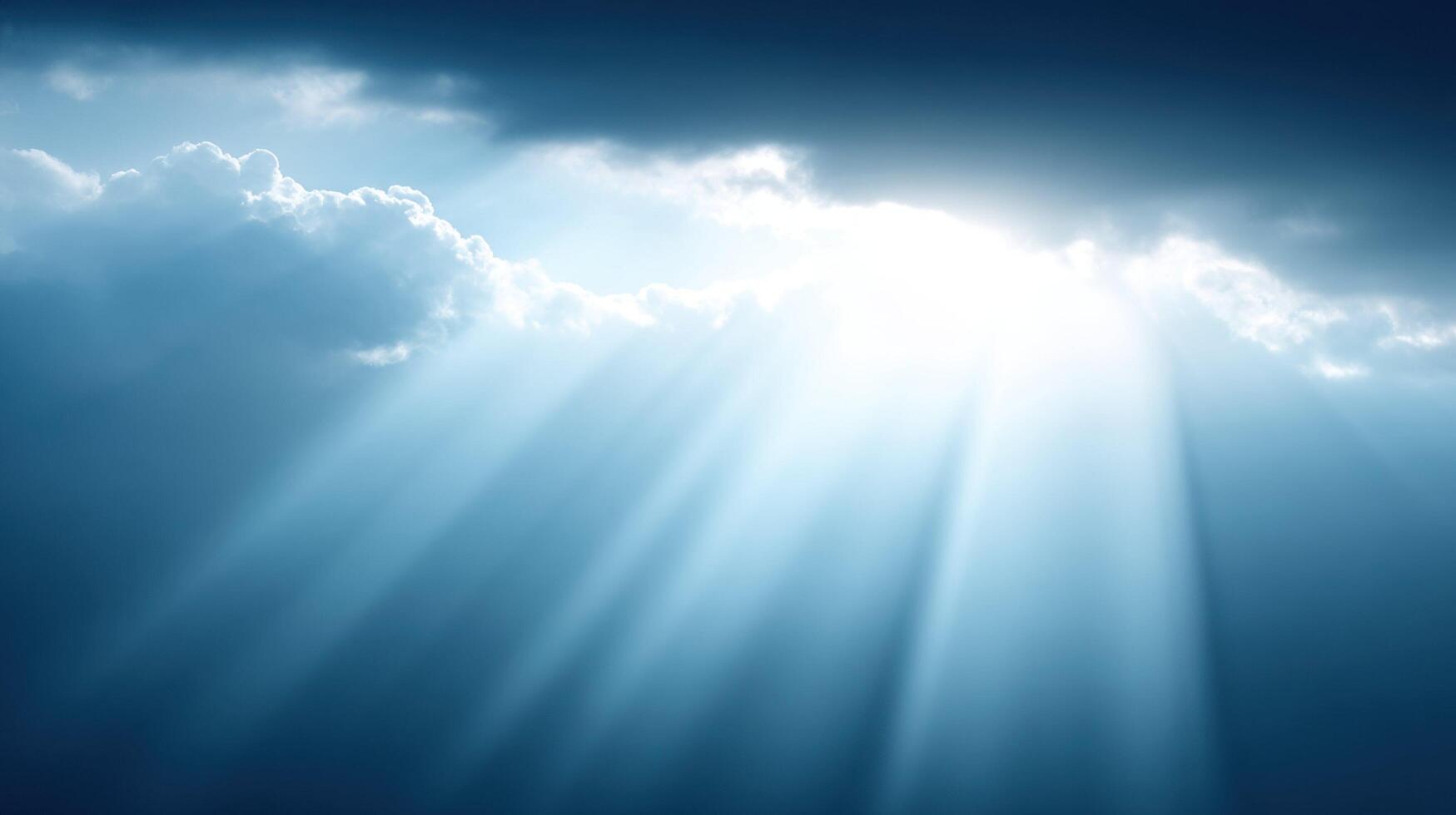 Dramatic sky with sun rays shining through clouds creating a powerful and inspiring natural scene ideal for weather, spirituality, and atmospheric concepts. photo