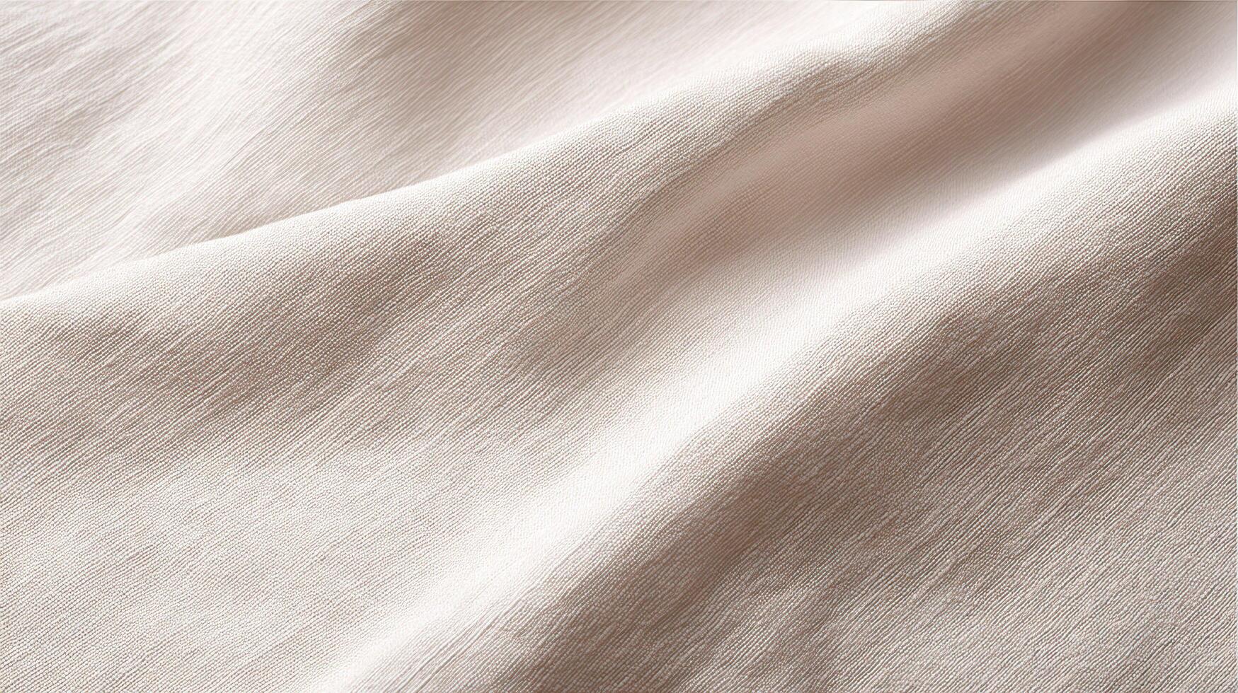 Close up texture of light beige fabric showing soft woven threads and natural folds creating a smooth elegant appearance suitable for design and textile backgrounds. photo