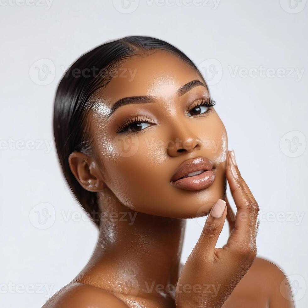 Radiant beauty portrait highlighting glowing skin for skincare concepts and wellness photo