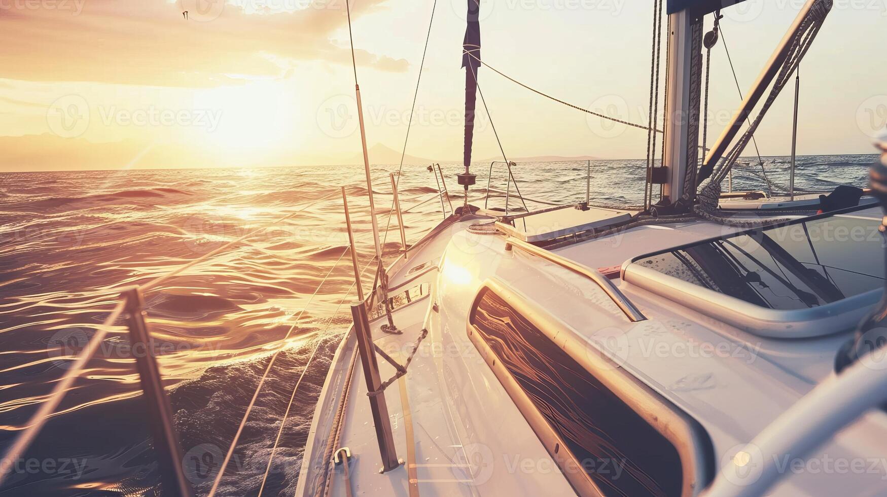 Sailing adventure at sunset on open sea with serene ocean views photo