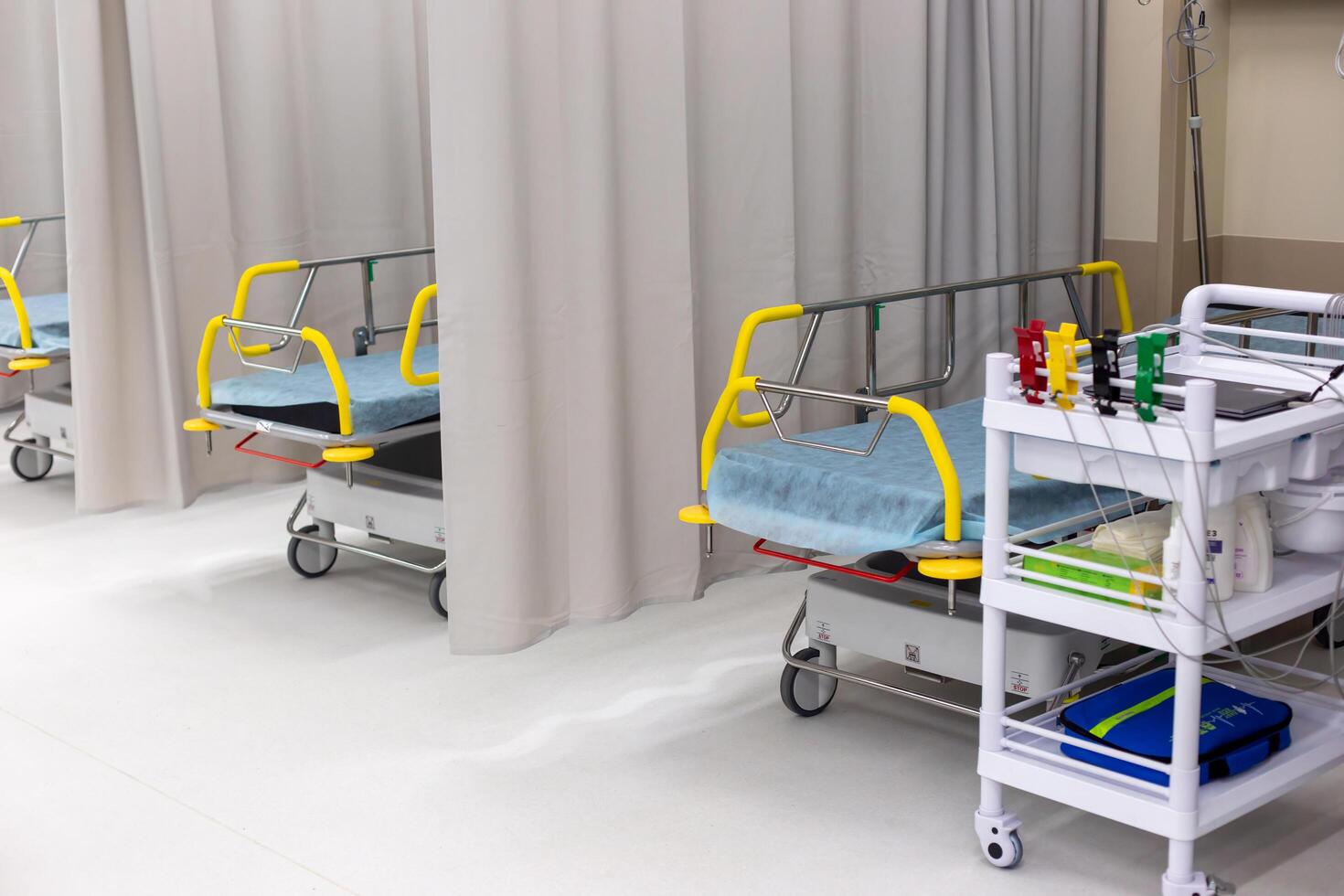 Moscow, Moscow region, Russia - 03.09.2023.Empty hospital ward showing multiple beds photo