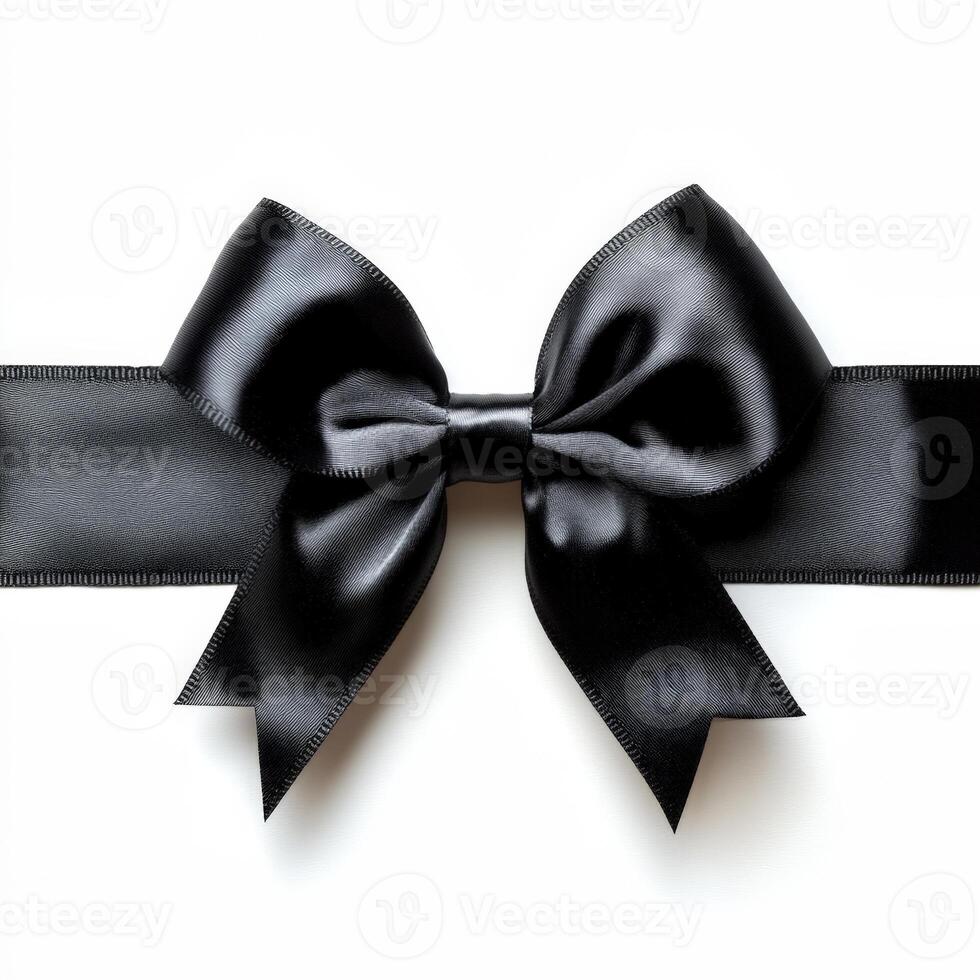 Elegant black satin bow on white background photo