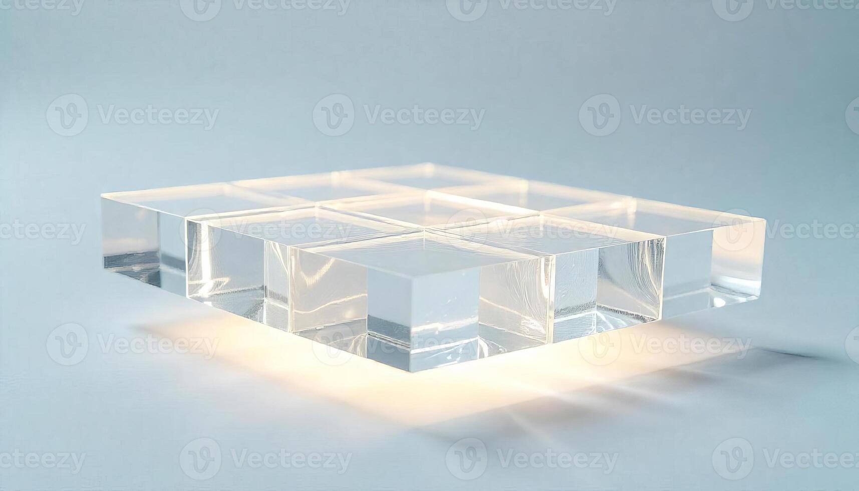 A grid of transparent cubes with light passing through them, the background is a gradient of white and light blue photo