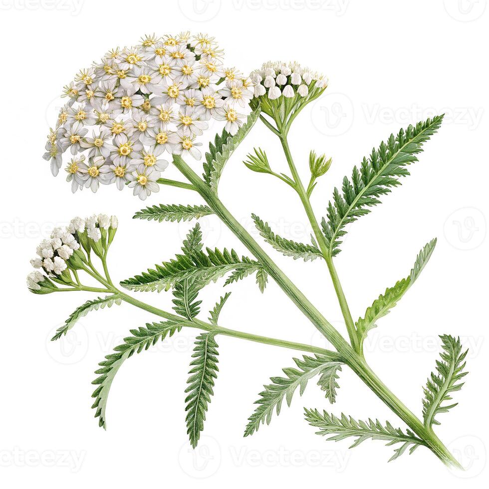Top view of Yarrow, isolated on a white background photo