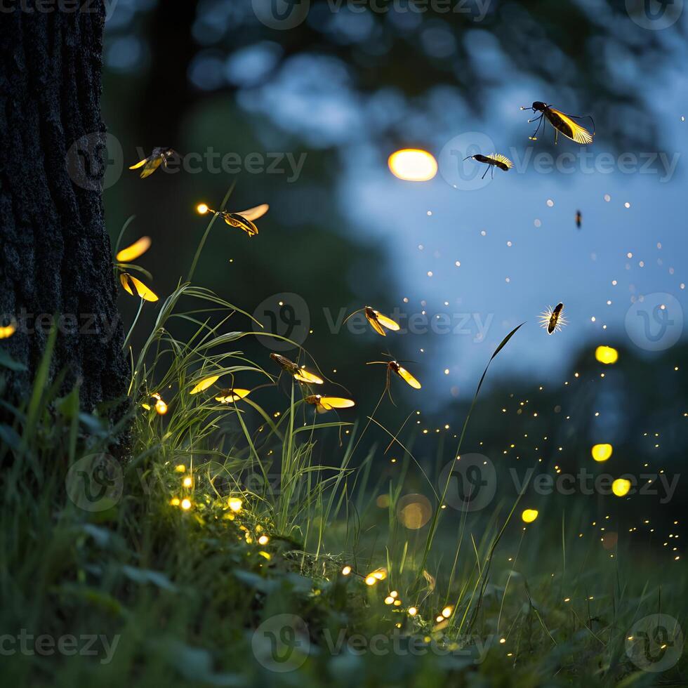 Tiny floating lights resembling fireflies in motion photo