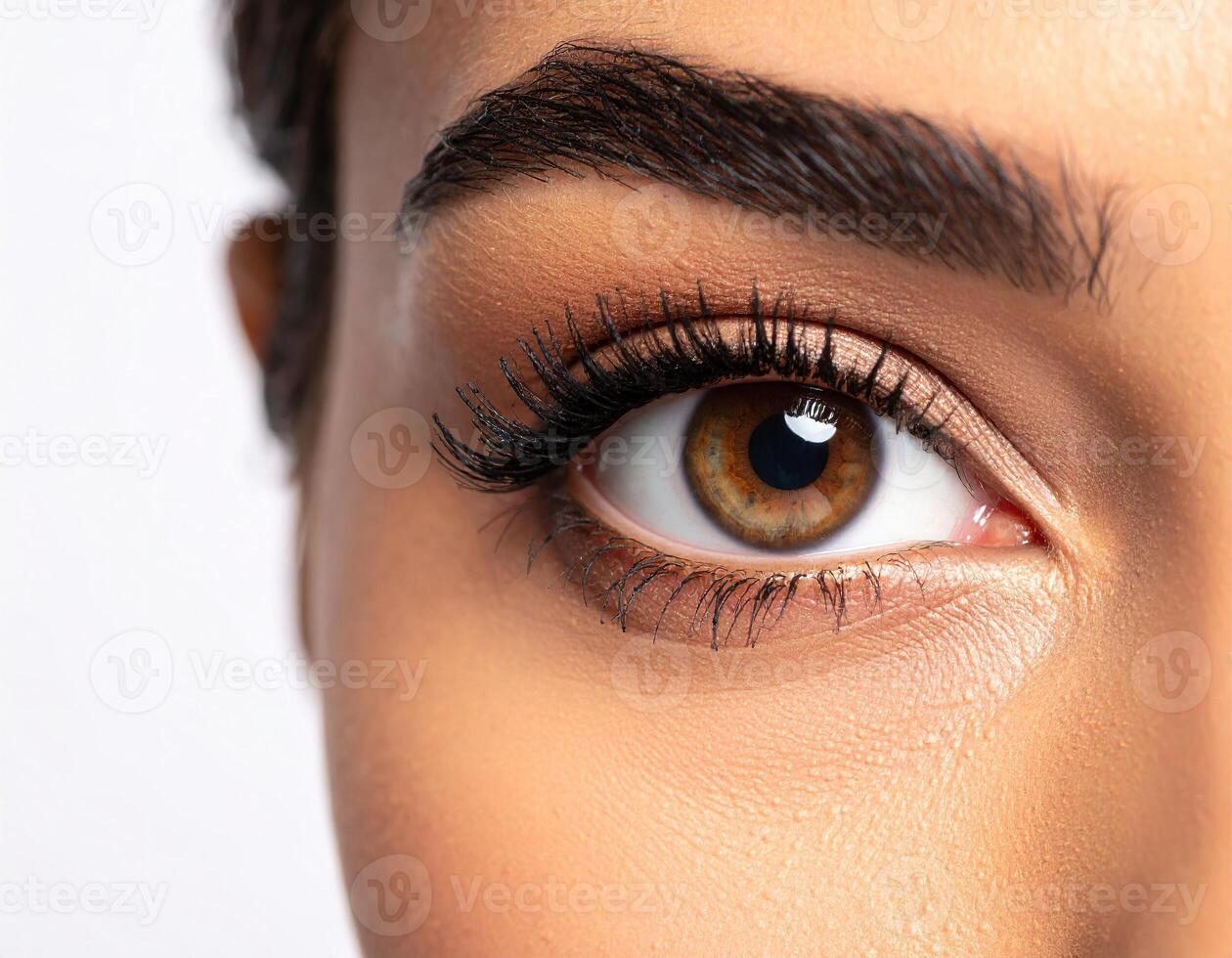 Detailed view of woman's eye, isolated on white, for skincare or ophthalmology photo