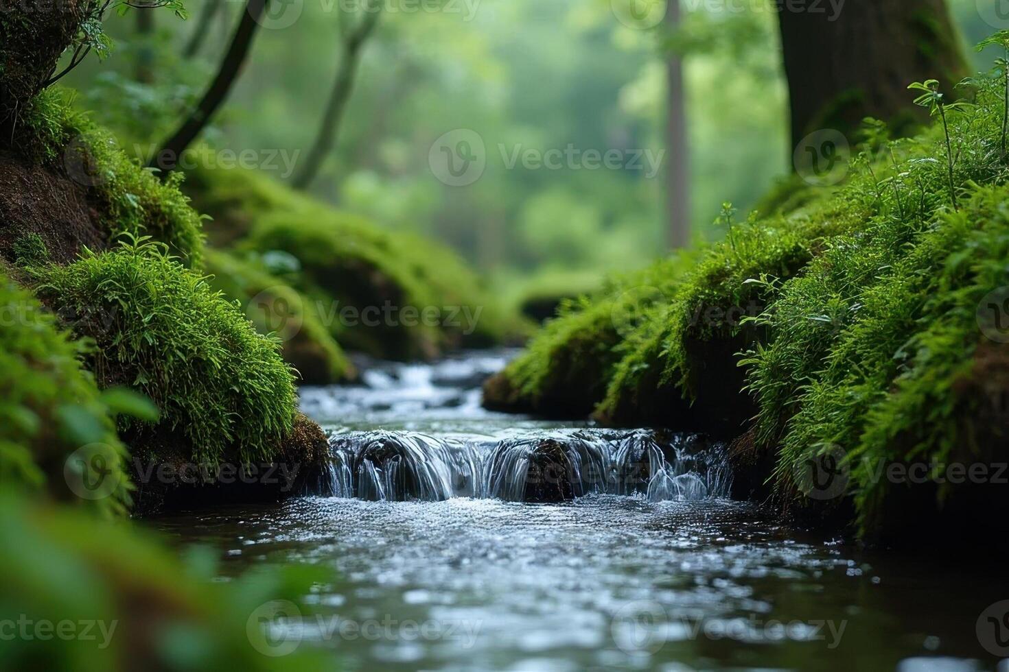 Tiny Cascading Waterfall in Woods photo