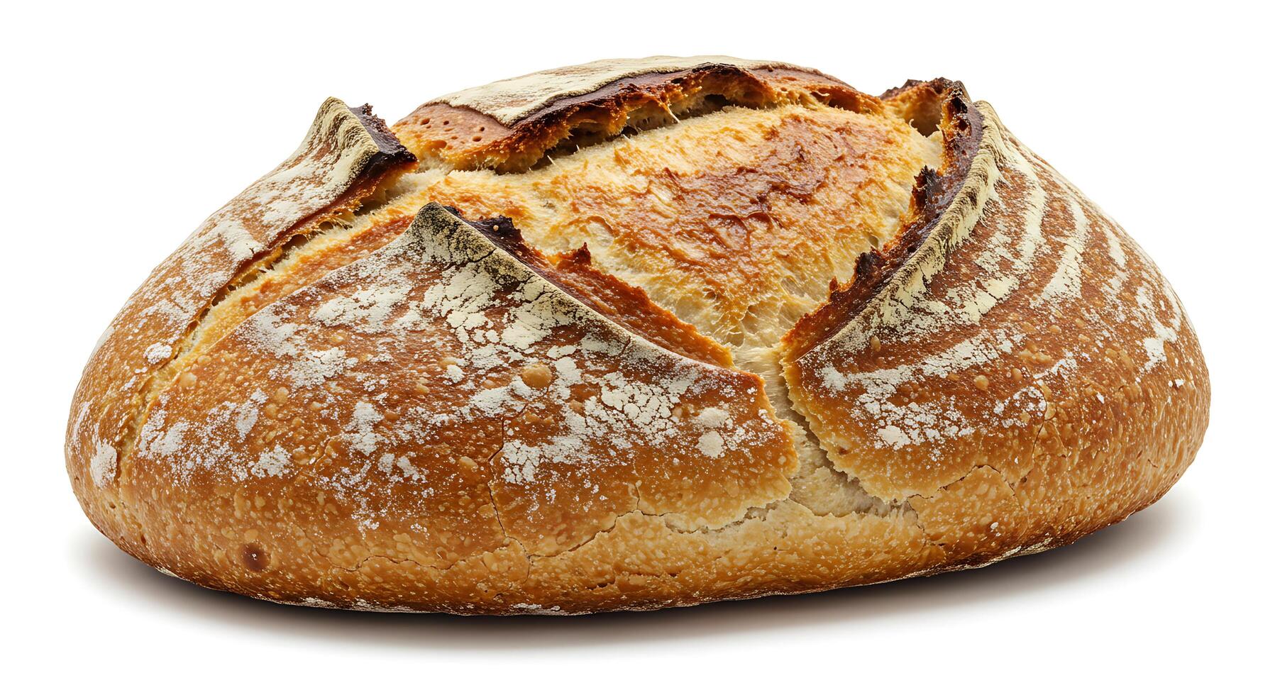 Fresh Baked Sourdough Bread Loaf with Crispy Crust on White photo
