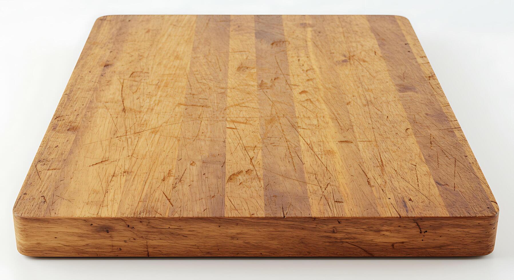 Rustic Wooden Cutting Board with Scratches Perfect for Food Presentation photo
