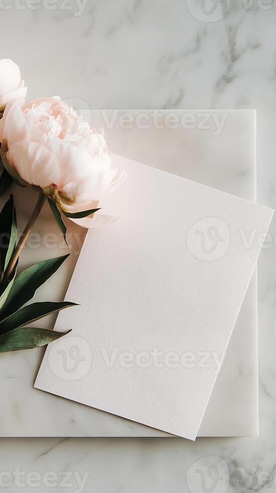 Elegant Stationery Mockup with Peony for Branding and Business Display photo