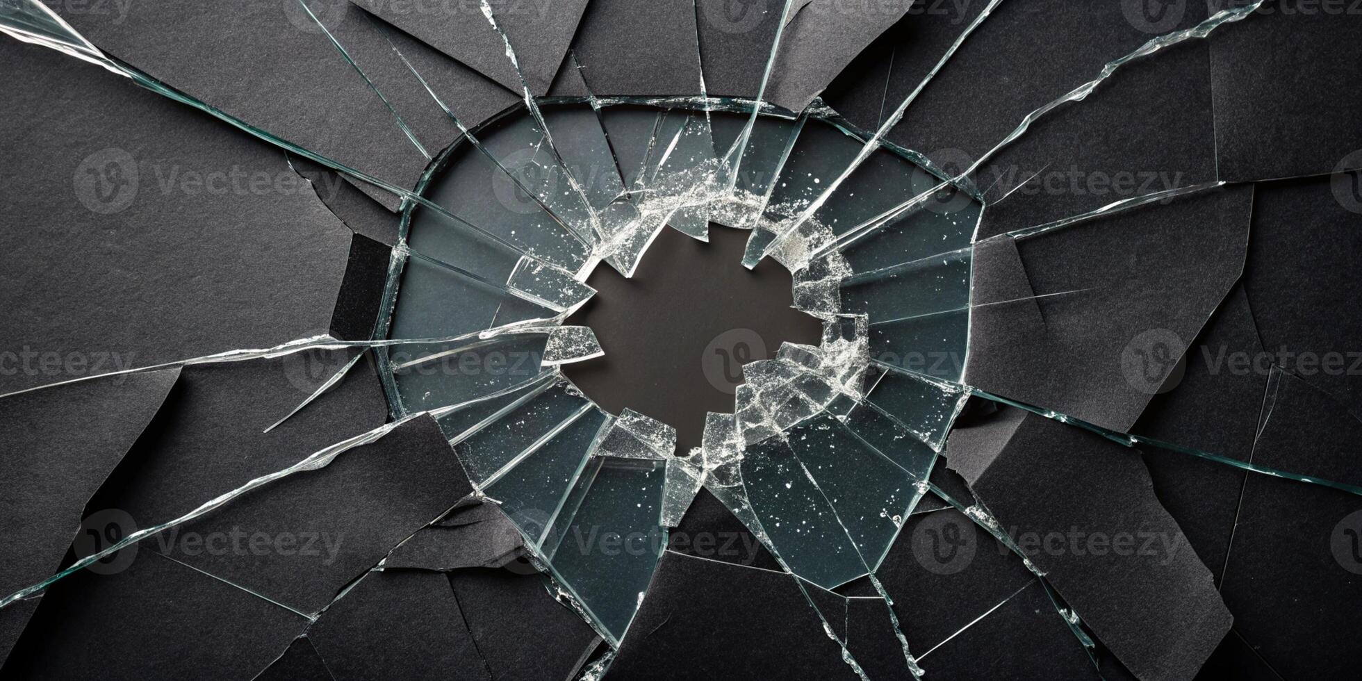A shattered glass surface with sharp edges and fragments for business use photo