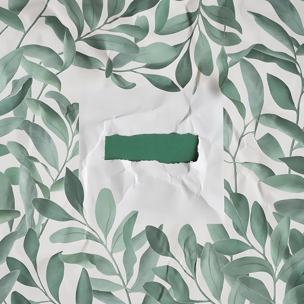 Leaf Pattern Background with Torn Paper for Business Presentation photo