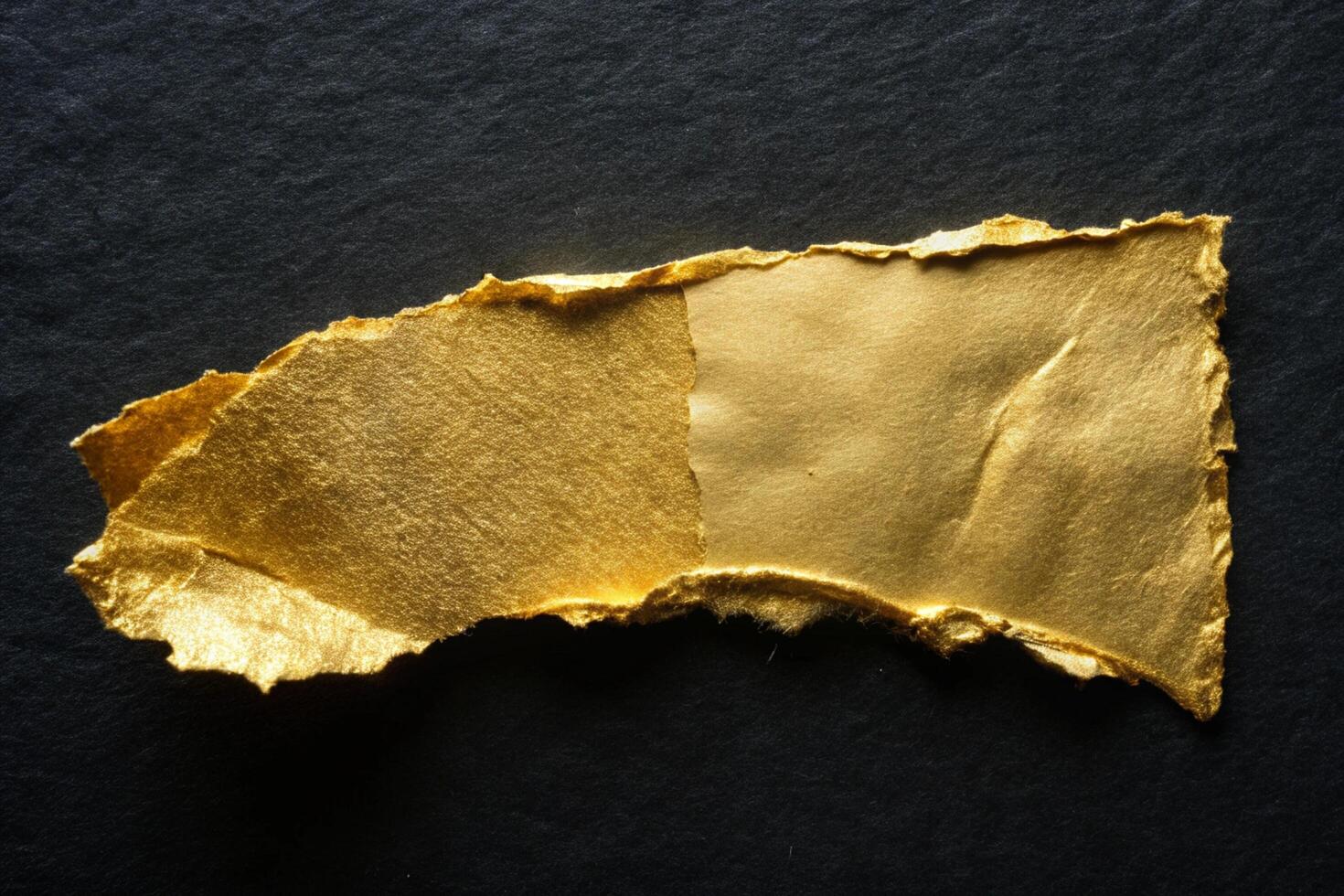 Torn piece of gold paper on a dark background for business applications and creativity photo