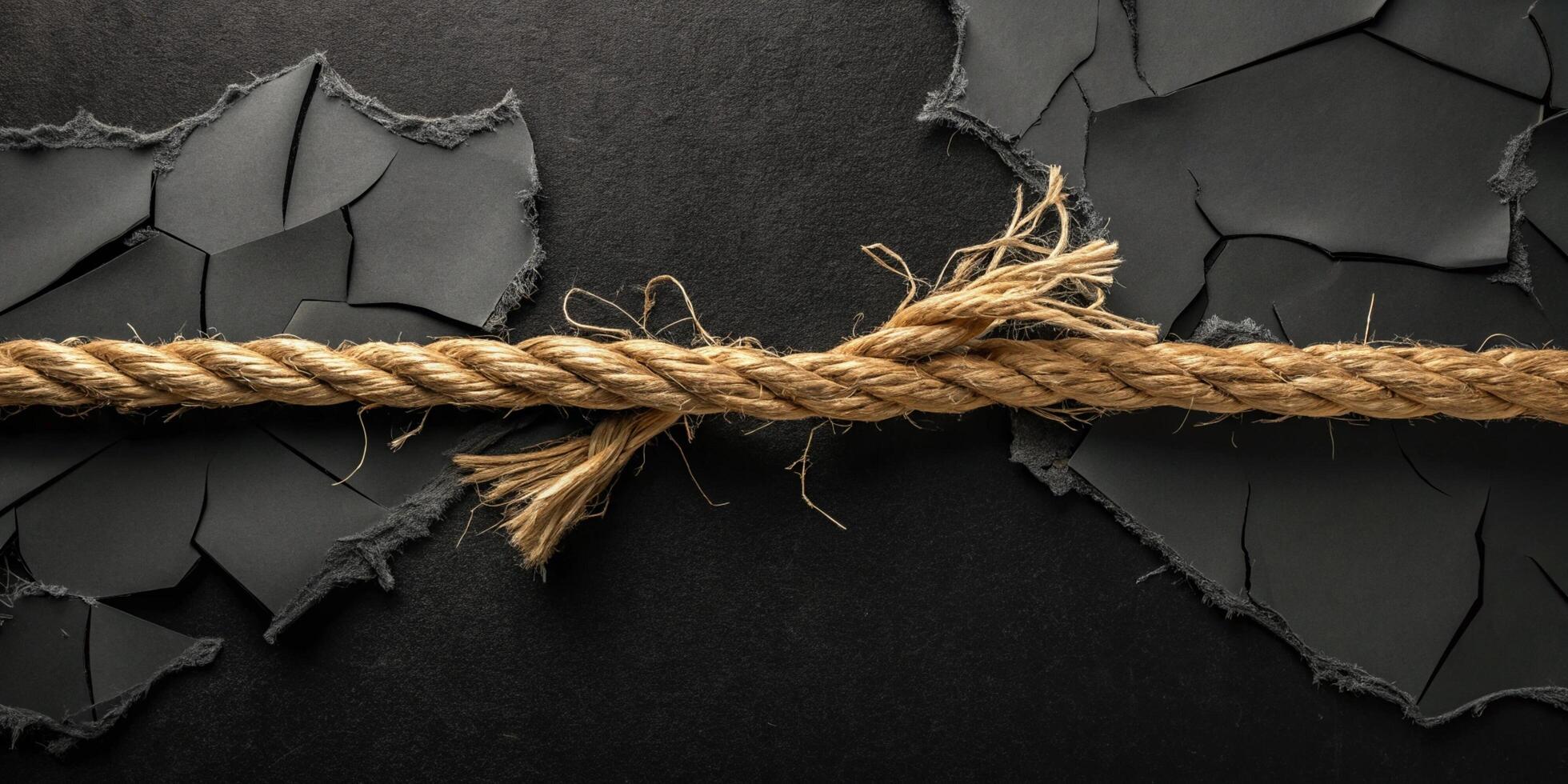 A frayed rope against a cracked background symbolizing fragility for business use photo