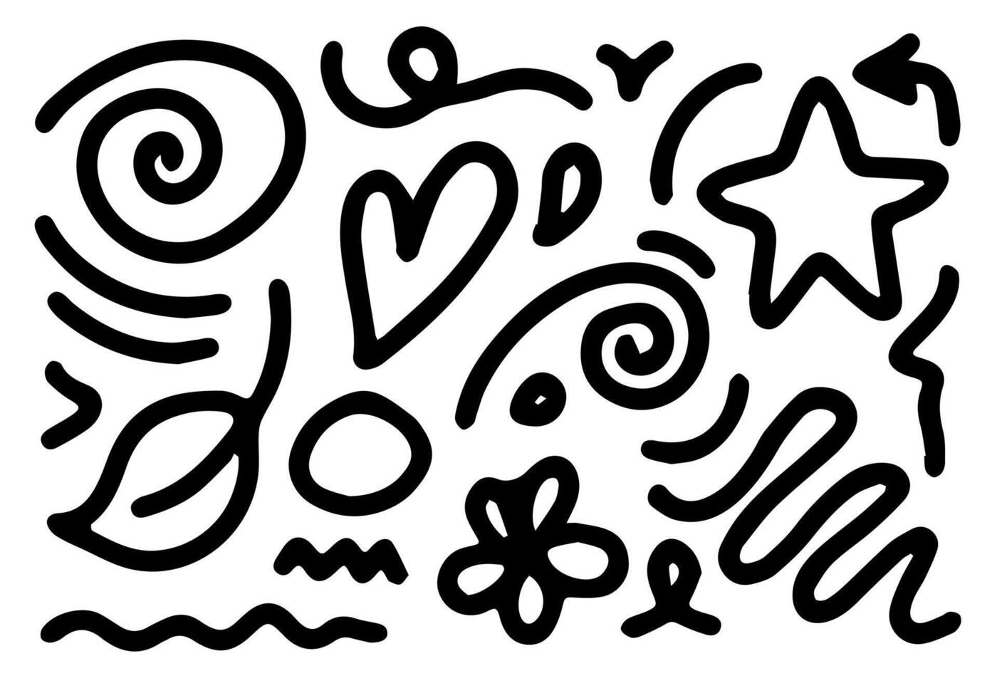 Set of cute pen line doodle element. Hand drawn doodle style collection of arrow, leaves, star, heart, flower. Design for decoration and more. vector