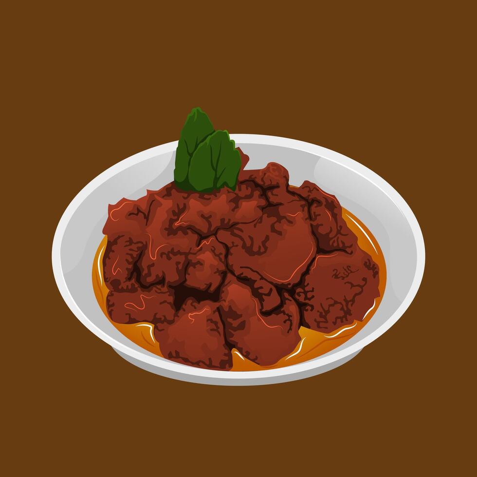 spicy beef rendang illustration vector