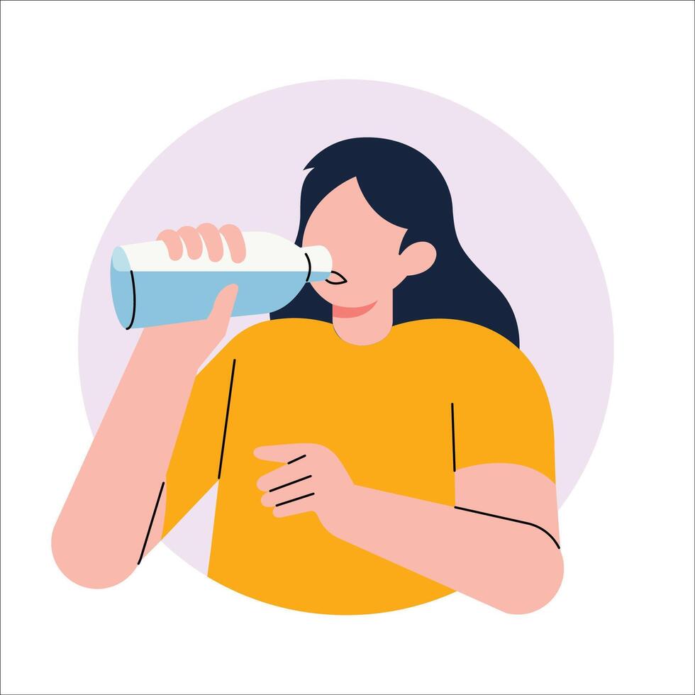 Illustration of a woman drinking water from a bottle vector