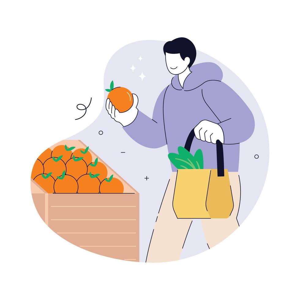 Man Shopping for Fresh Oranges Illustration vector