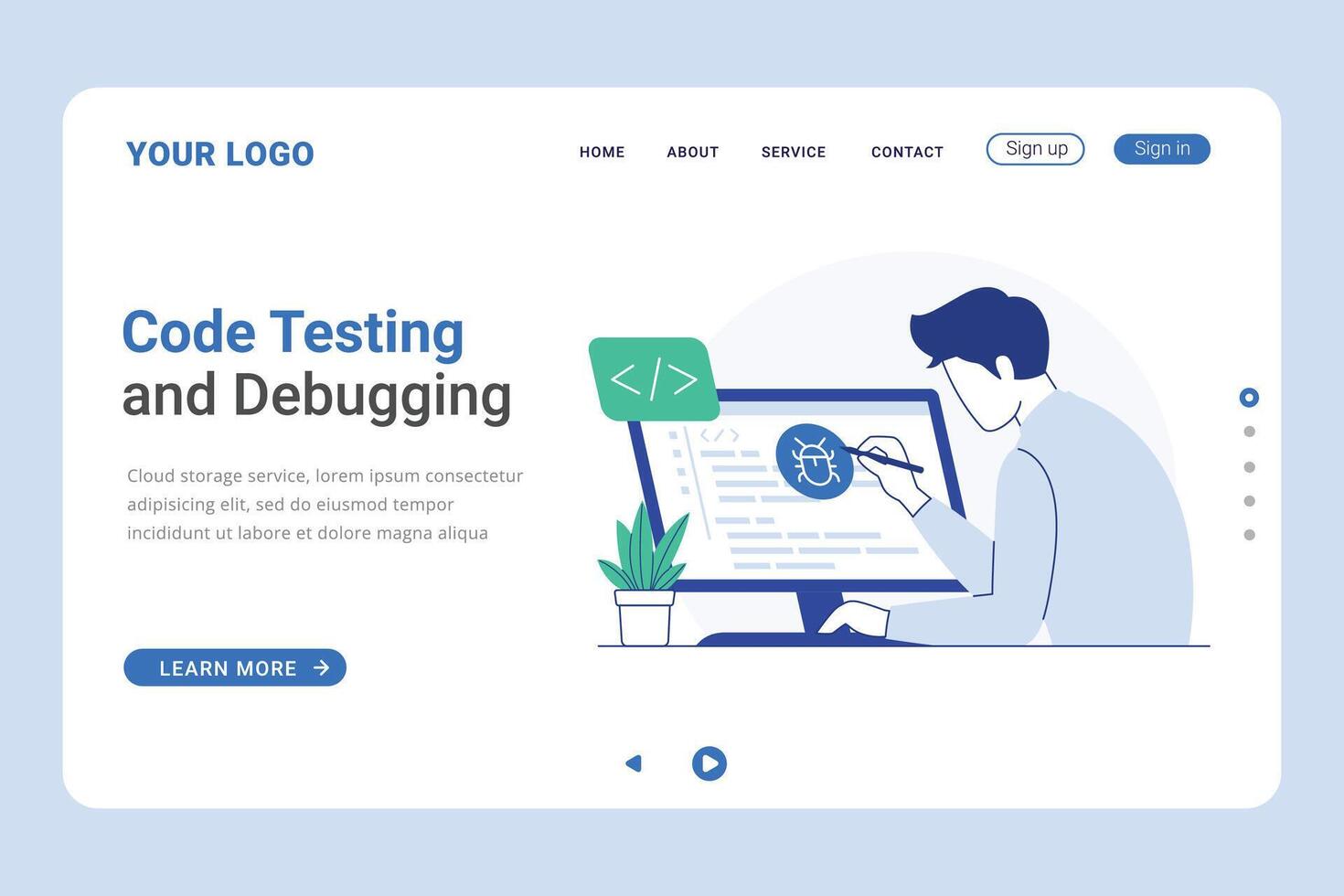 software developer service and programmer landing page template. Easy to edit and customize vector