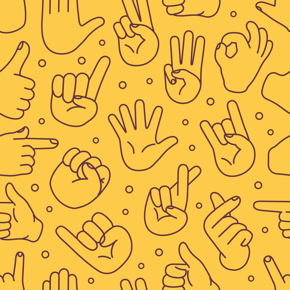 Hand gesture outline doodle seamless pattern vector